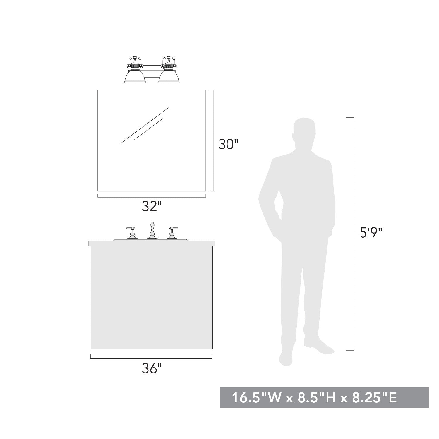 Golden - 3602-BA2 BLK-BK - Two Light Bath Vanity - Duncan - Matte Black