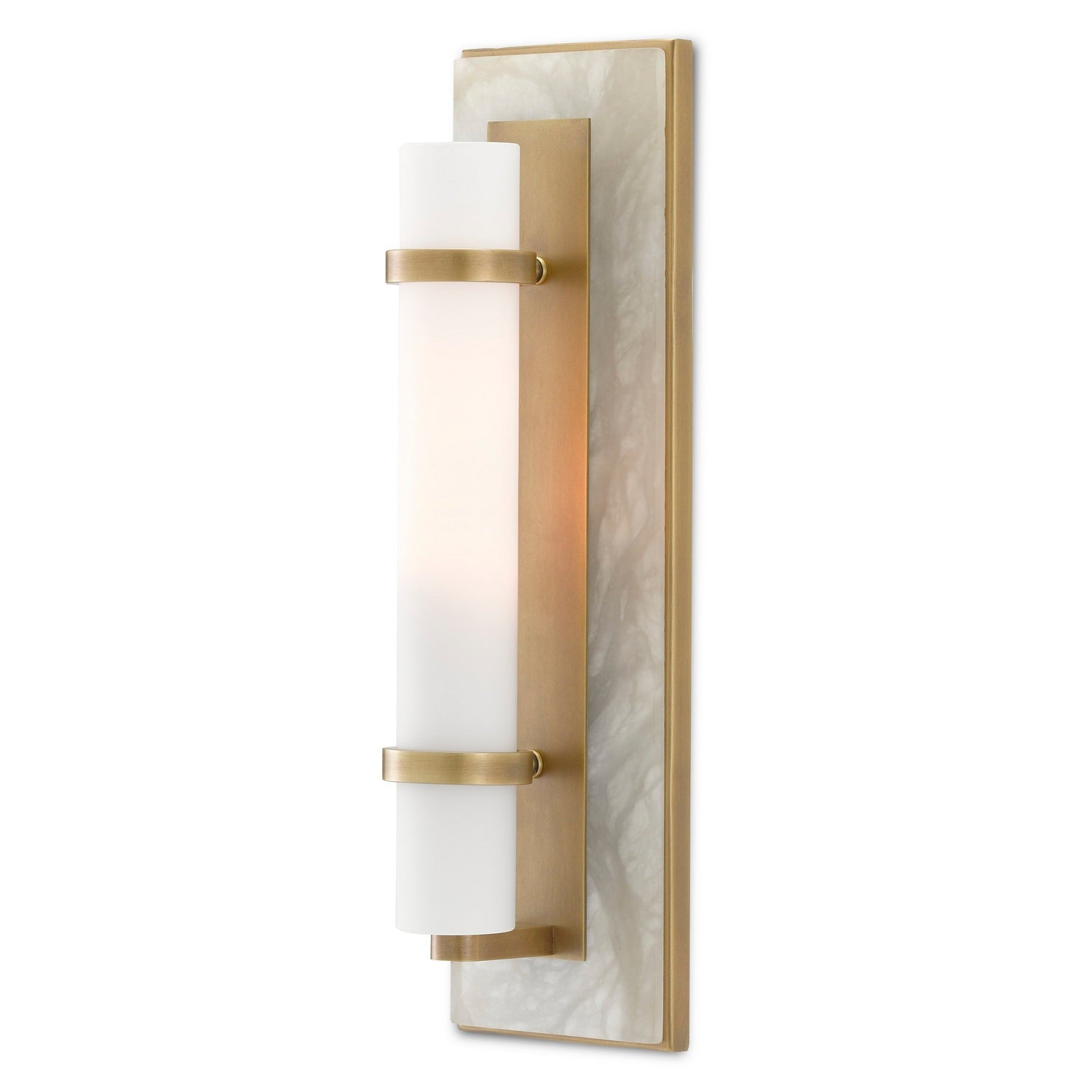 Currey and Company - 5800-0016 - One Light Wall Sconce - Bruneau Collection - Natural Alabaster/Antique Brass/Opaque/White