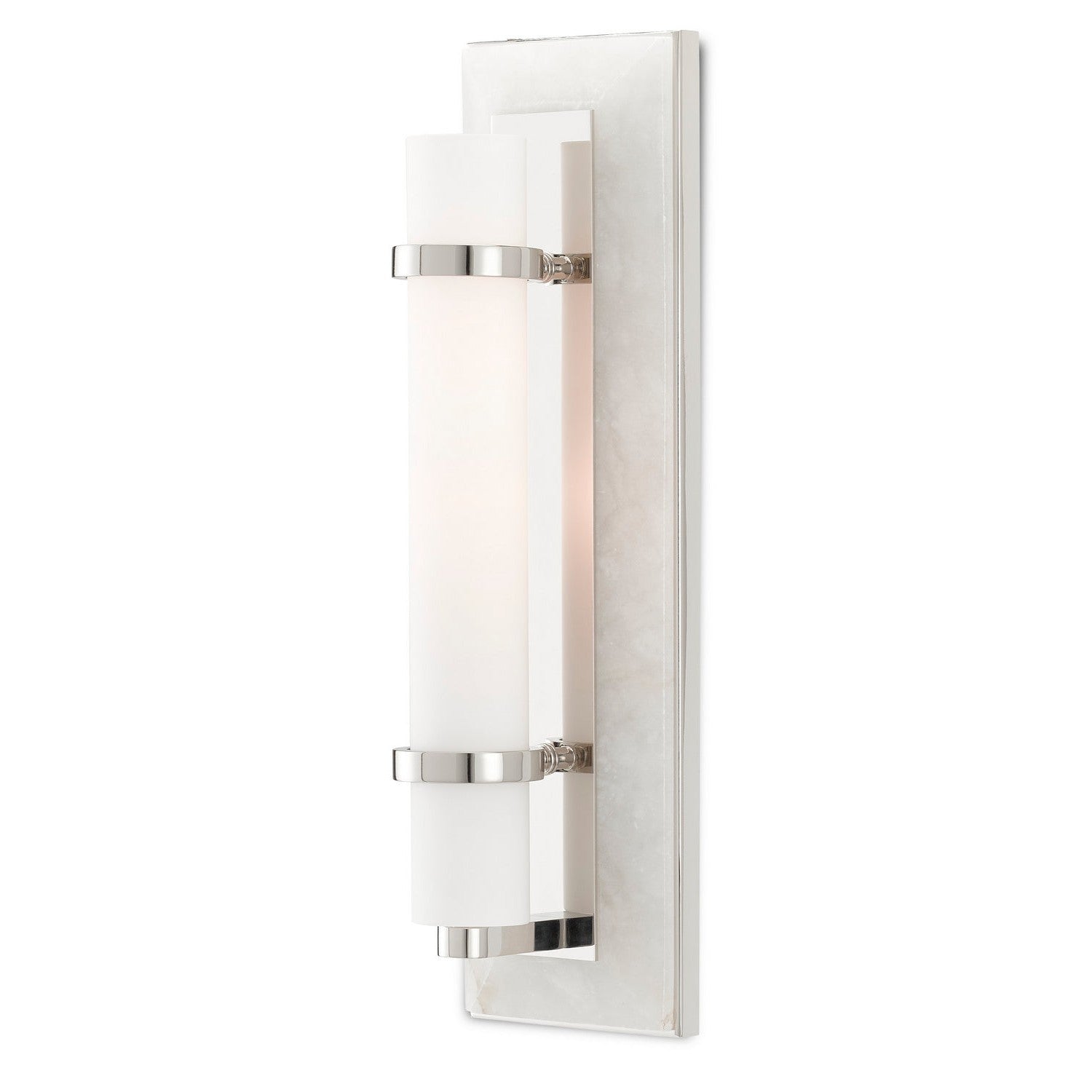 Currey and Company - 5800-0017 - One Light Wall Sconce - Bruneau Collection - Natural Alabaster/Polished Nickel/Opaque/White
