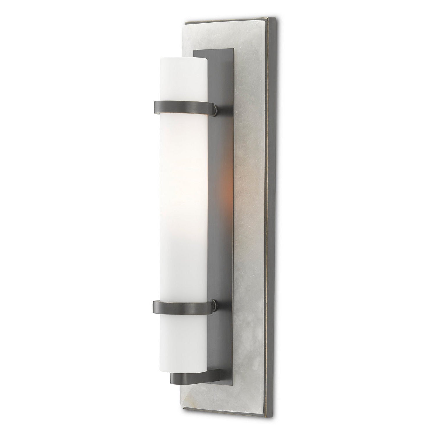 Currey and Company - 5800-0018 - One Light Wall Sconce - Bruneau Collection - Natural Alabaster/Oil Rubbed Bronze/Opaque/White