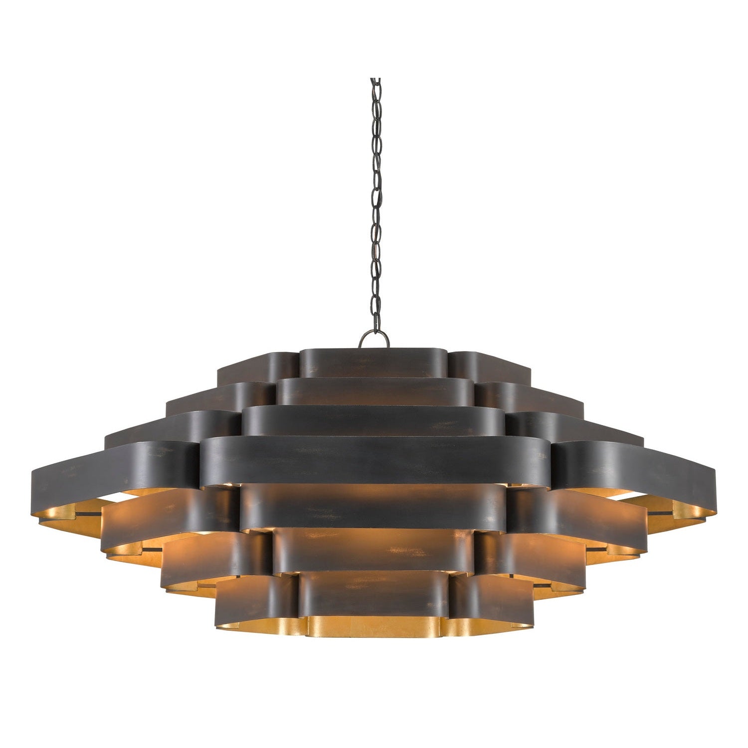 Currey and Company - 9000-0775 - Six Light Chandelier - Bailey Black Chandelier - French Black/Contemporary Gold Leaf