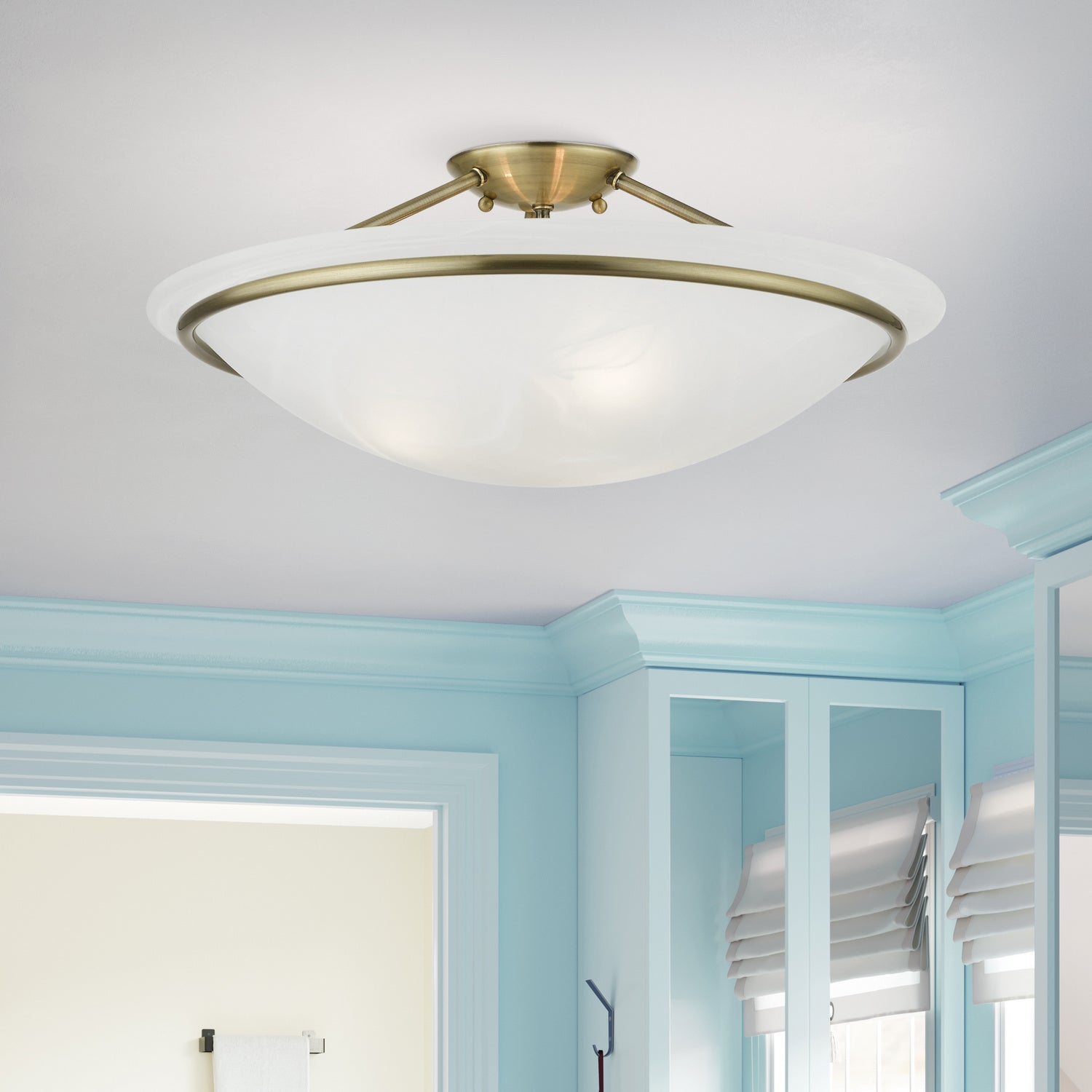 Livex Lighting - 4825-01 - Three Light Semi-Flush Mount - Newburgh - Antique Brass