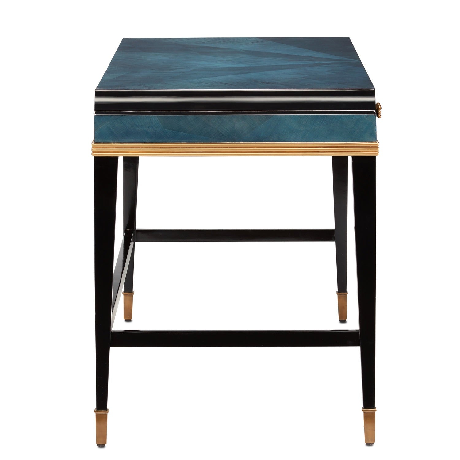 Currey and Company - 3000-0208 - Desk - Kallista Collection - Dark Sapphire/Caviar Black/Antique Brass