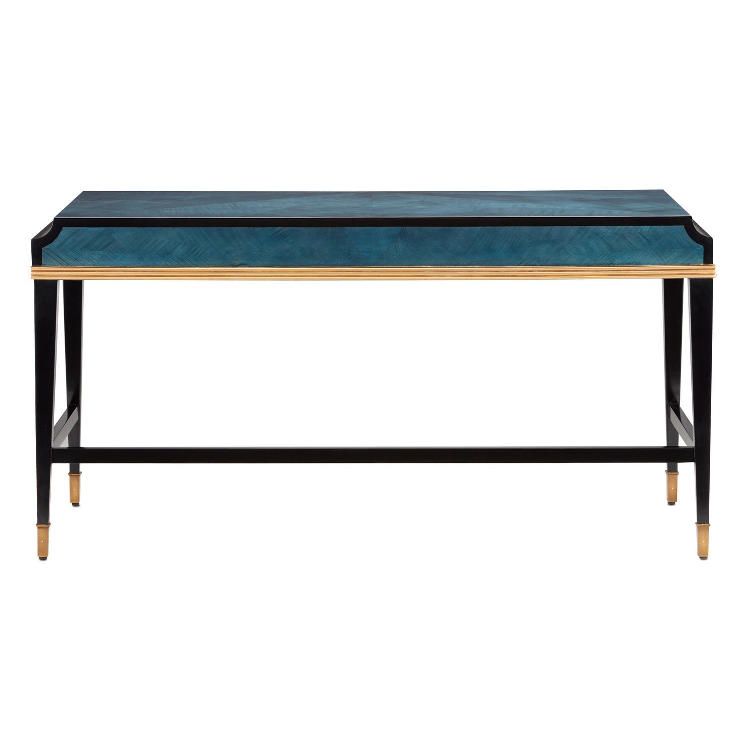 Currey and Company - 3000-0208 - Desk - Kallista Collection - Dark Sapphire/Caviar Black/Antique Brass