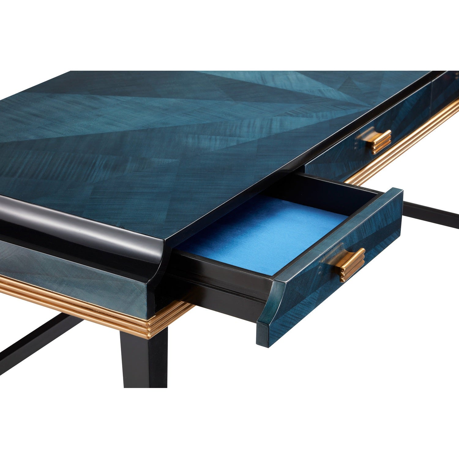 Currey and Company - 3000-0208 - Desk - Kallista Collection - Dark Sapphire/Caviar Black/Antique Brass