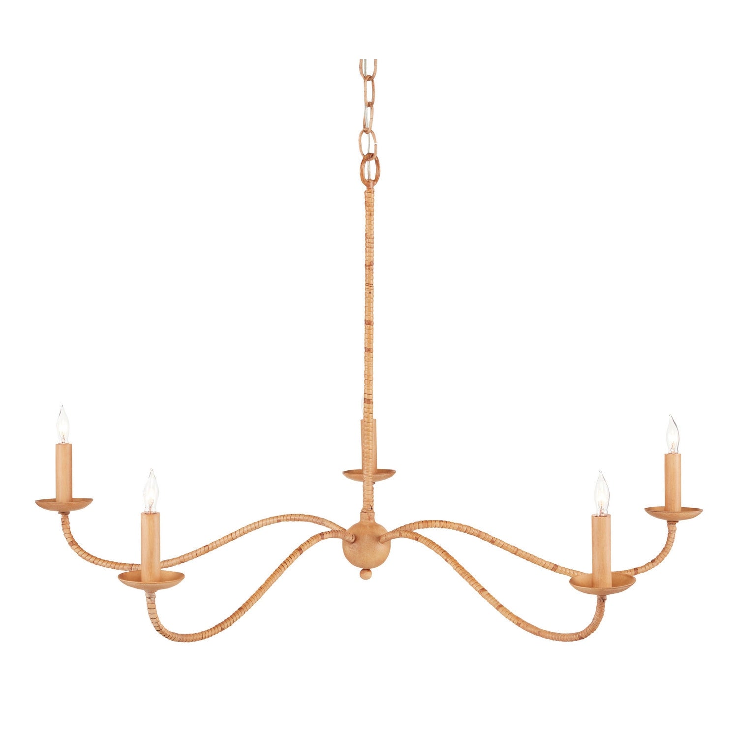 Currey and Company - 9000-0848 - Five Light Chandelier - Saxon Collection - Saddle Tan/Natural Rattan