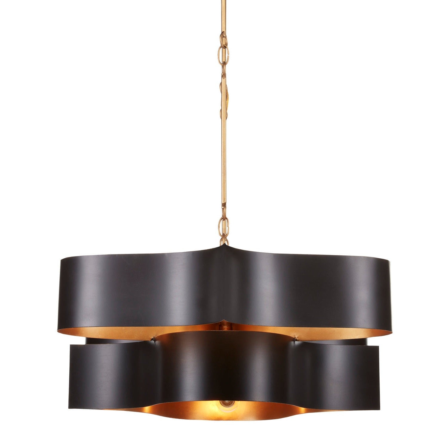 Currey and Company - 9000-0853 - Six Light Chandelier - Grand Lotus Collection - Satin Black/Contemporary Gold Leaf