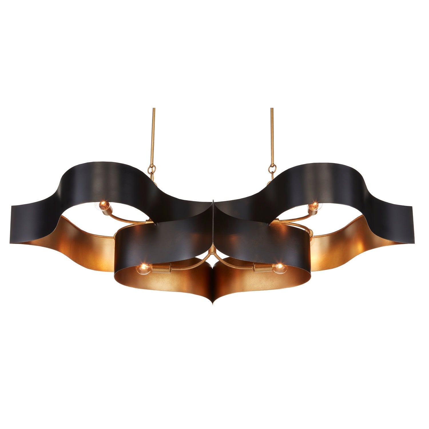 Currey and Company - 9000-0853 - Six Light Chandelier - Grand Lotus Collection - Satin Black/Contemporary Gold Leaf