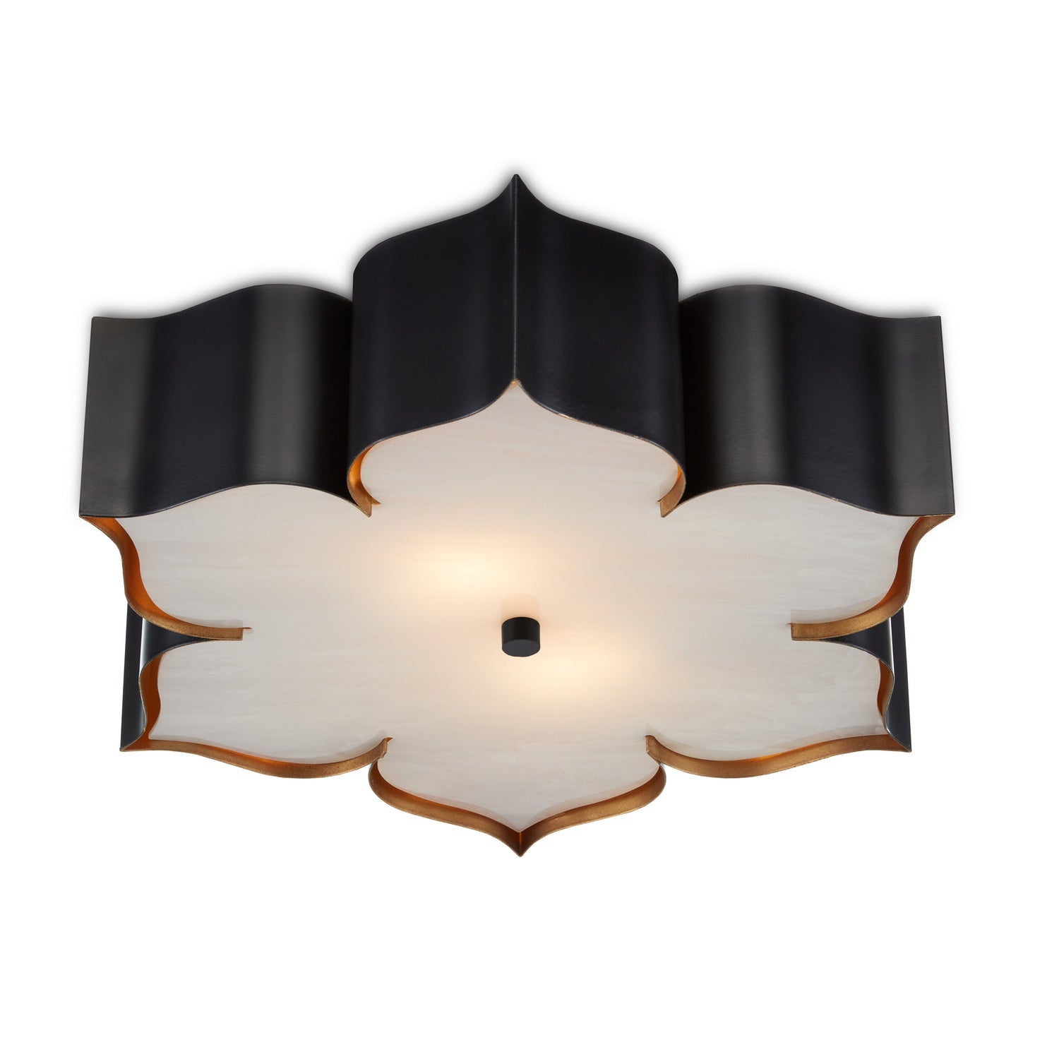 Currey and Company - 9999-0060 - Two Light Flush Mount - Grand Lotus Collection - Satin Black /Contemporary Gold