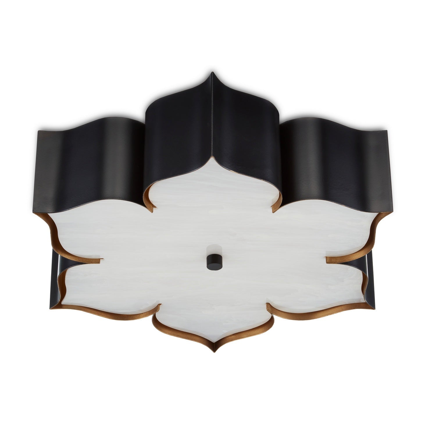 Currey and Company - 9999-0060 - Two Light Flush Mount - Grand Lotus Collection - Satin Black /Contemporary Gold