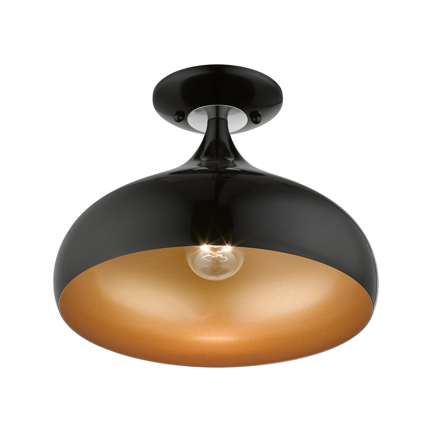 Livex Lighting - 41050-68 - One Light Semi-Flush Mount - Amador - Shiny Black w/ Polished Chromes