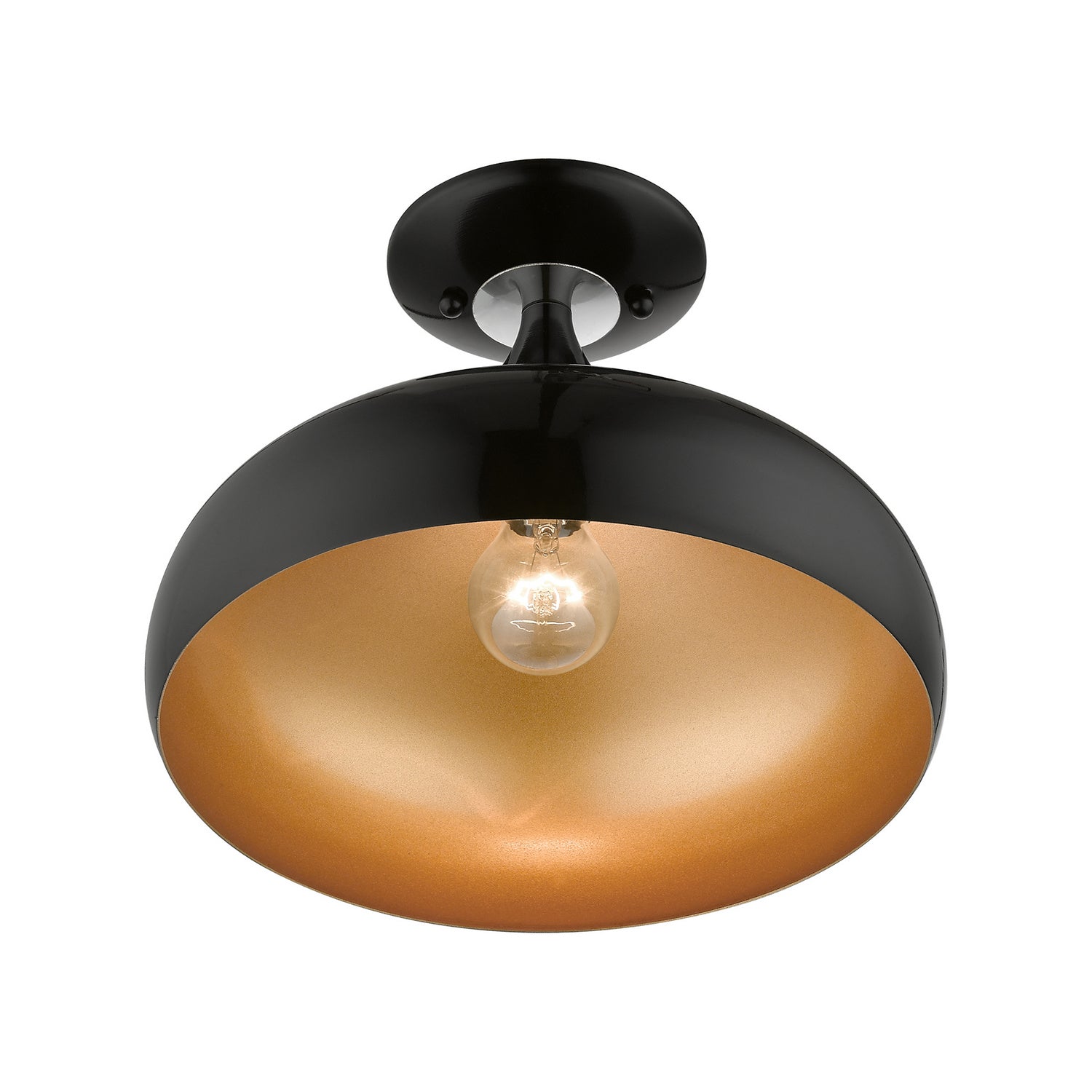 Livex Lighting - 41050-68 - One Light Semi-Flush Mount - Amador - Shiny Black w/ Polished Chromes