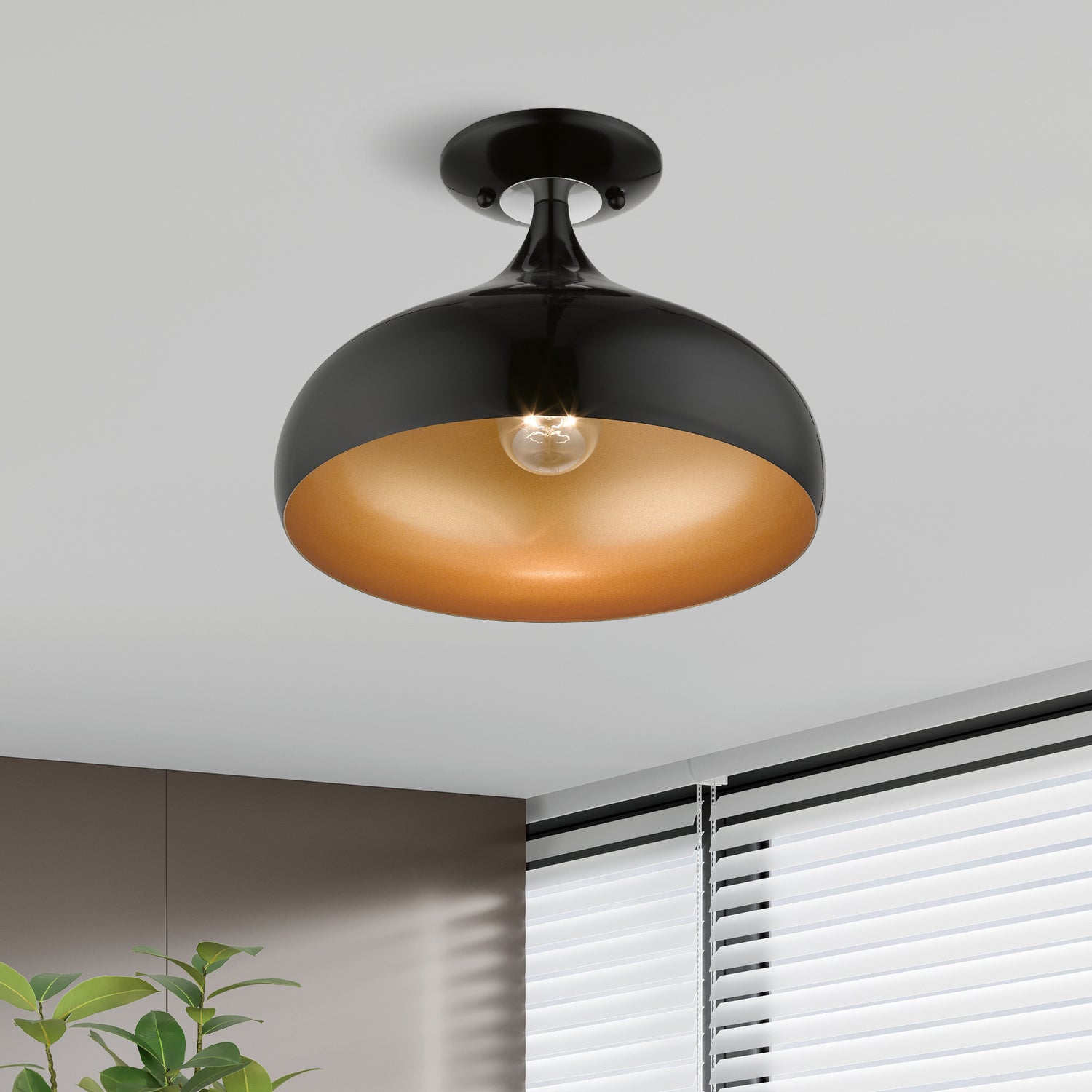 Livex Lighting - 41050-68 - One Light Semi-Flush Mount - Amador - Shiny Black w/ Polished Chromes