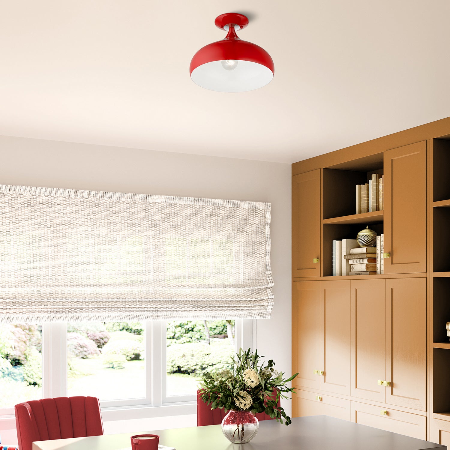 Livex Lighting - 41050-72 - One Light Semi-Flush Mount - Amador - Shiny Red w/ Polished Chromes