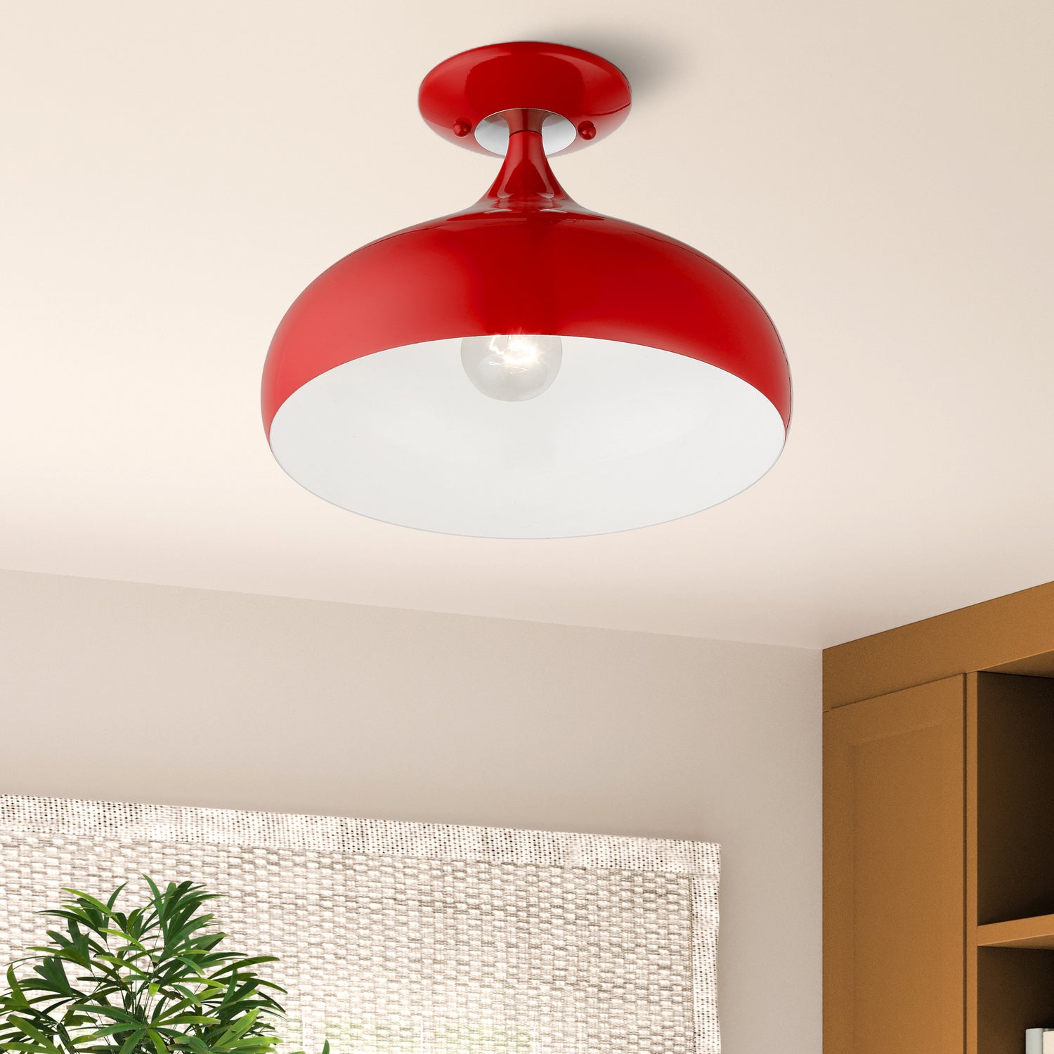 Livex Lighting - 41050-72 - One Light Semi-Flush Mount - Amador - Shiny Red w/ Polished Chromes
