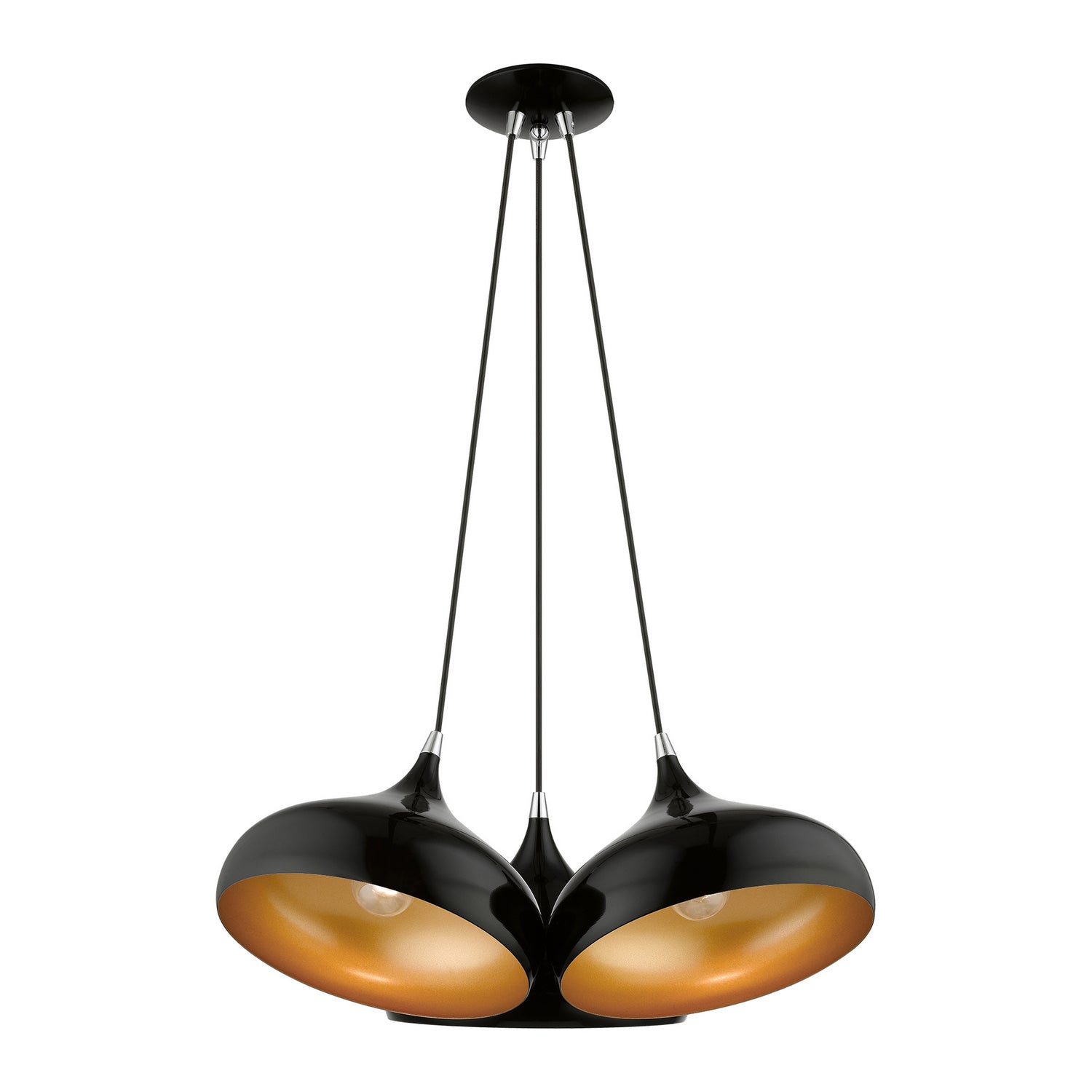 Livex Lighting - 41053-68 - Three Light Pendant - Amador - Shiny Black w/ Polished Chromes