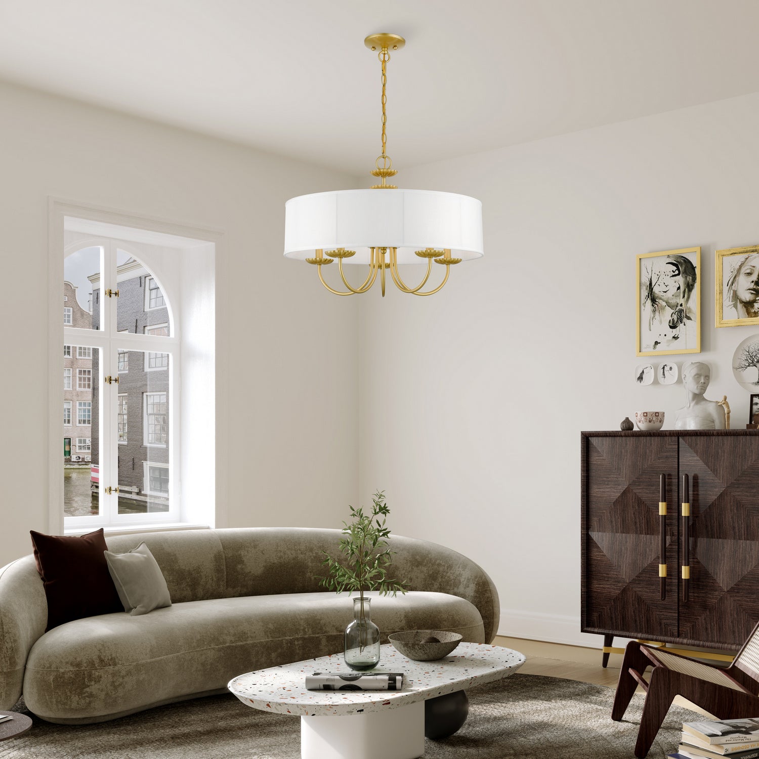 Livex Lighting - 42985-33 - Five Light Pendant - Brookdale - Soft Gold