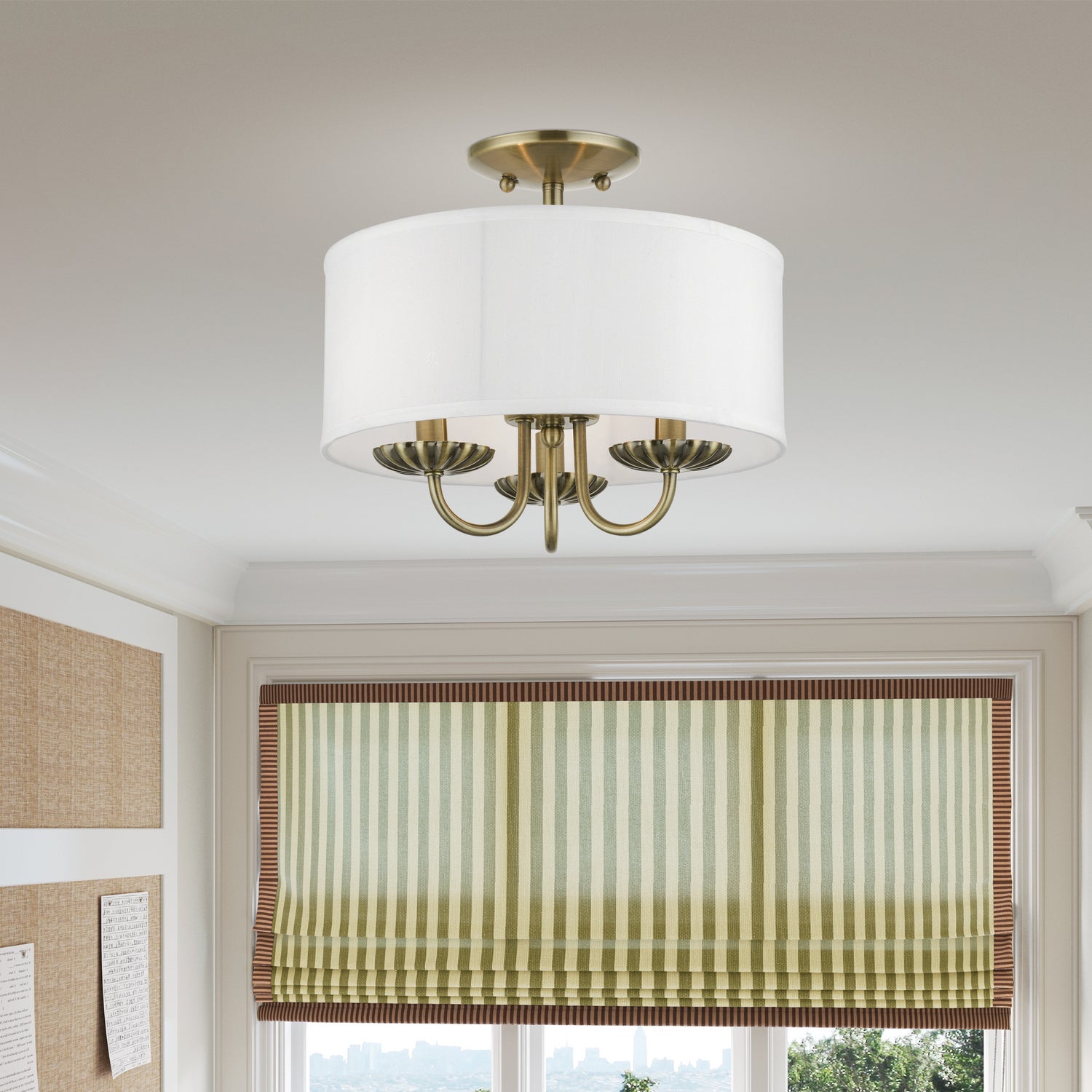 Livex Lighting - 42987-01 - Three Light Semi-Flush Mount - Brookdale - Antique Brass