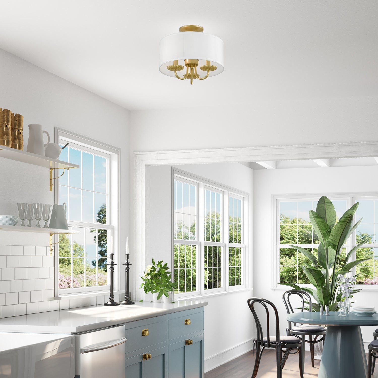 Livex Lighting - 42987-33 - Three Light Semi-Flush Mount - Brookdale - Soft Gold