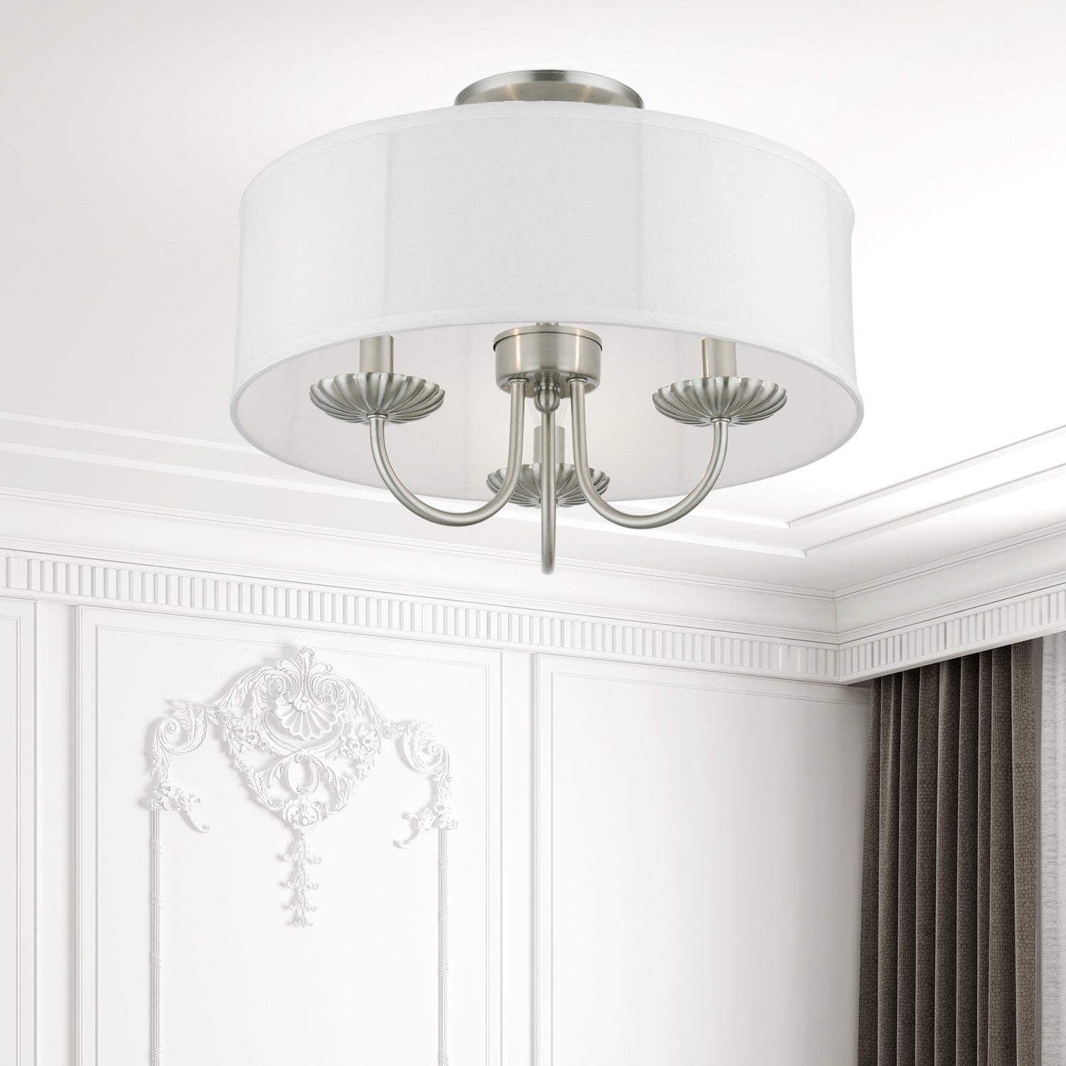 Livex Lighting - 42989-91 - Three Light Semi-Flush Mount - Brookdale - Brushed Nickel