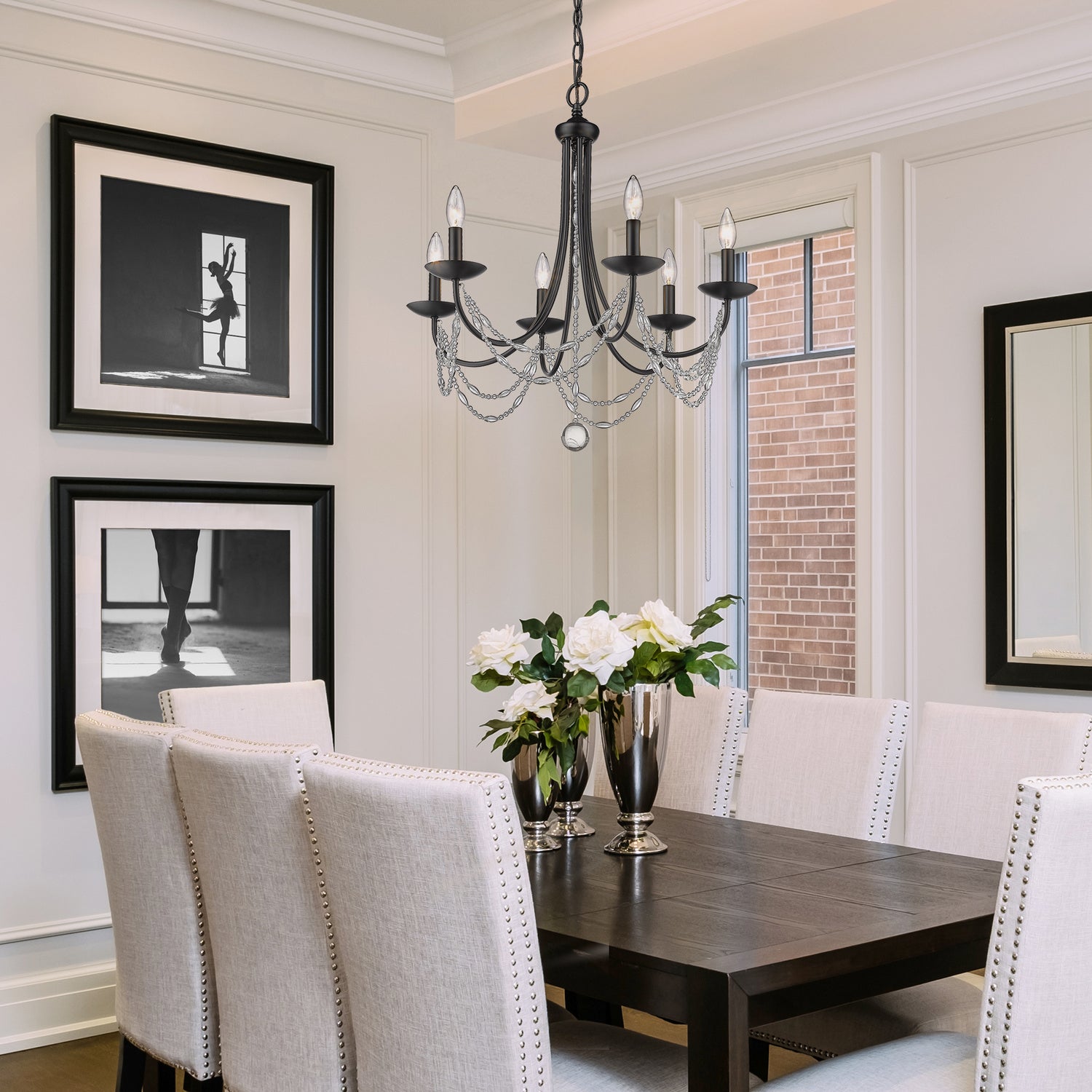 Golden - 7644-6 BLK - Six Light Chandelier - Mirabella - Matte Black