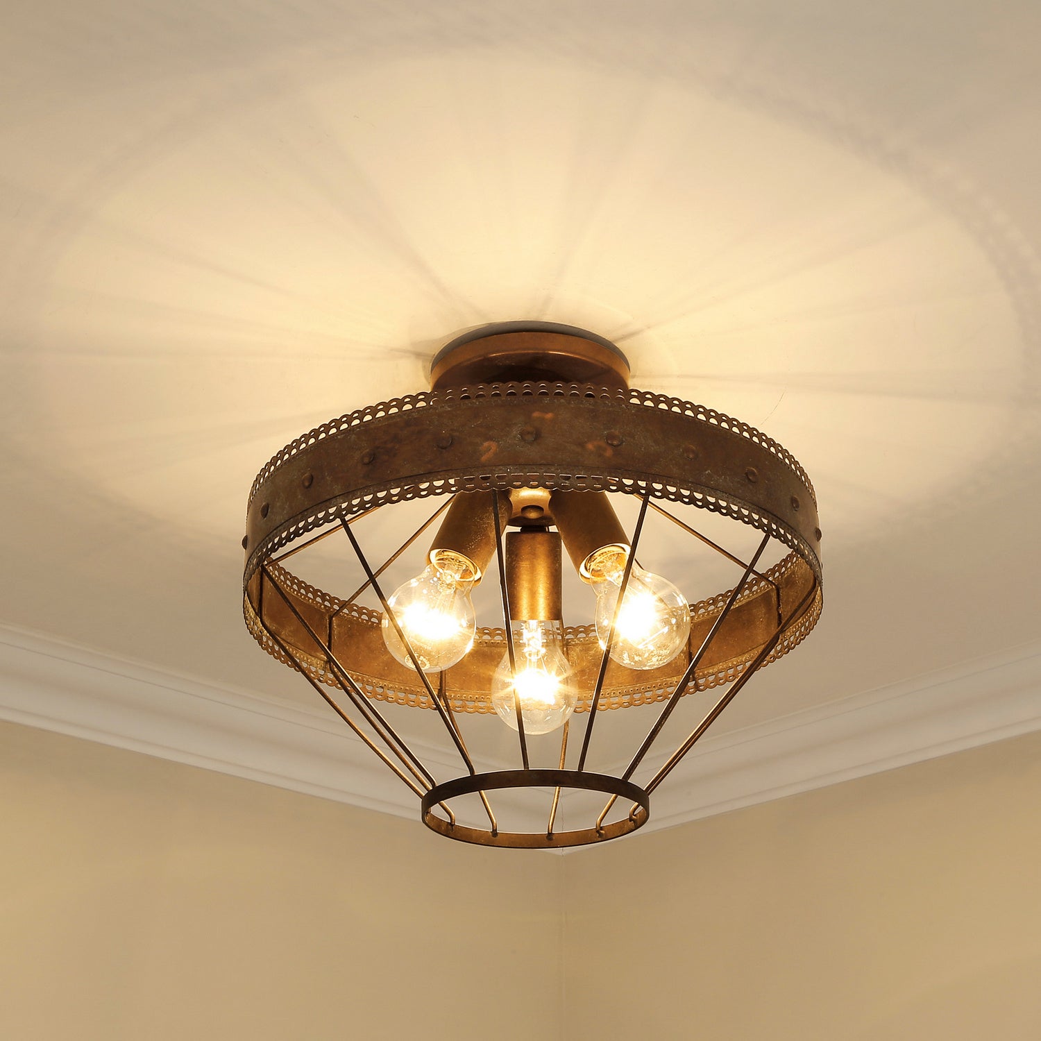 Golden - 7856-SF CP - Three Light Semi-Flush Mount - Ferris - Copper Patina