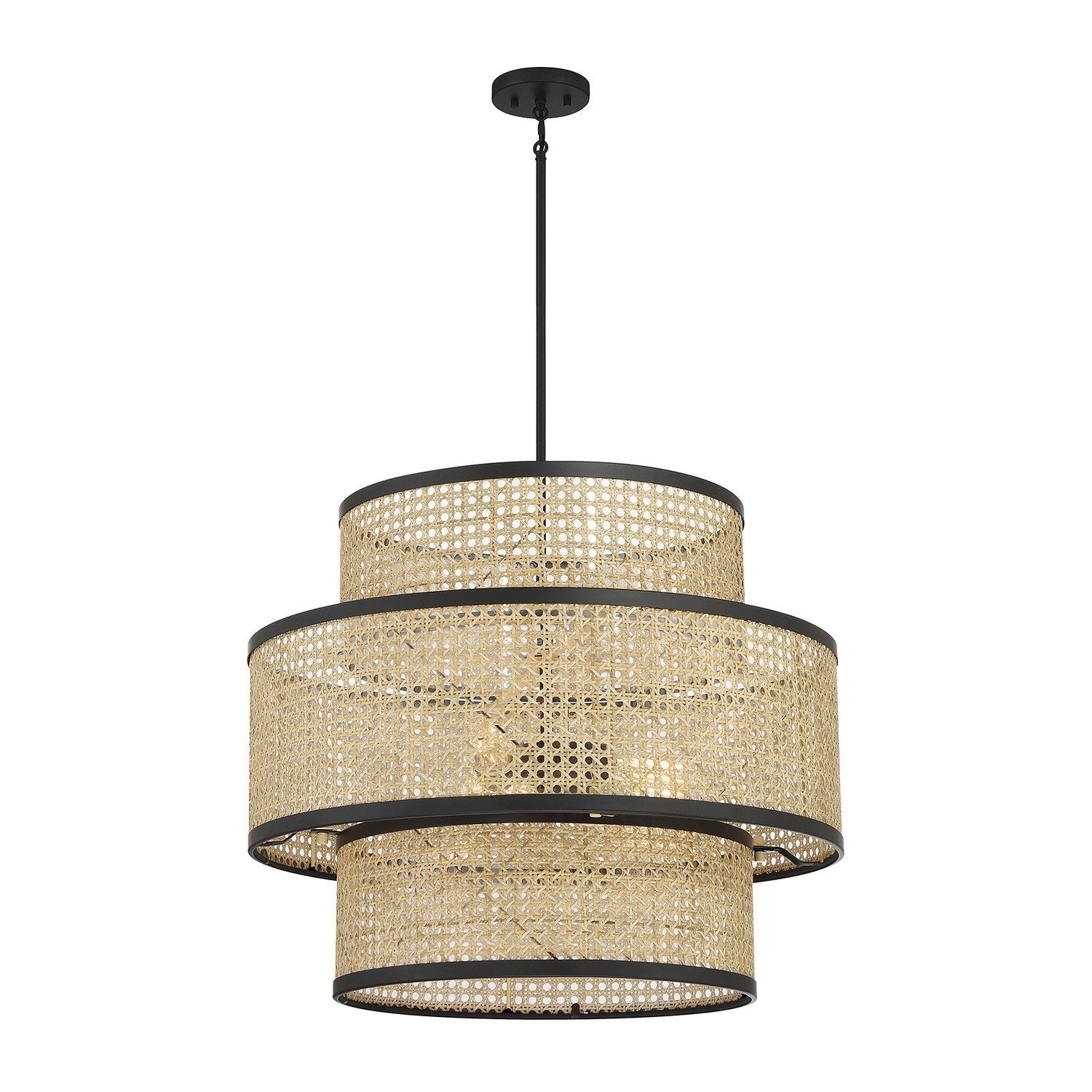 Meridian - M7016MBK - Three Light Pendant - Natural Cane with Matte Black