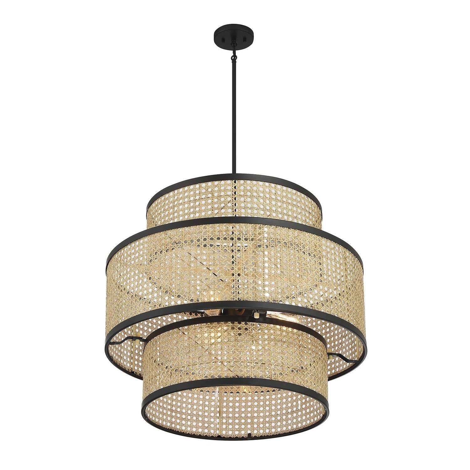 Meridian - M7016MBK - Three Light Pendant - Natural Cane with Matte Black