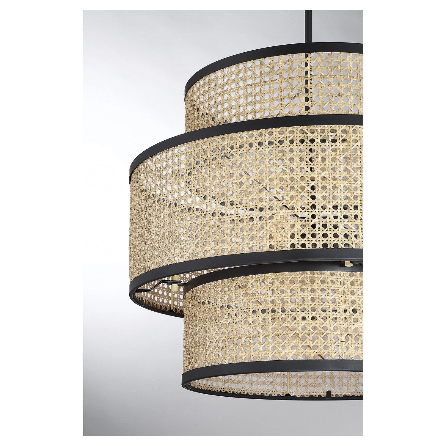 Meridian - M7016MBK - Three Light Pendant - Natural Cane with Matte Black