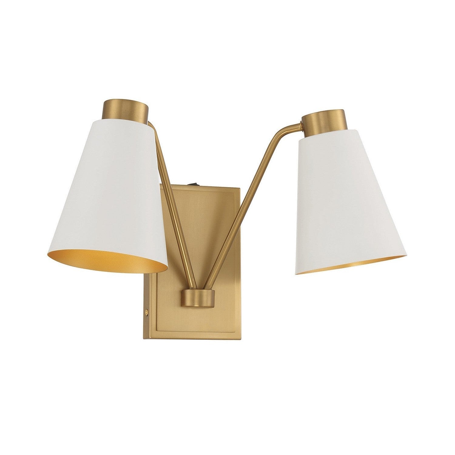 Meridian - M90076WHNB - Two Light Wall Sconce - White with Natural Brass