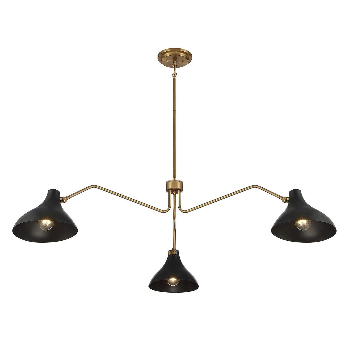 Meridian - M7019MBKNB - Three Light Pendant - Matte Black with Natural Brass