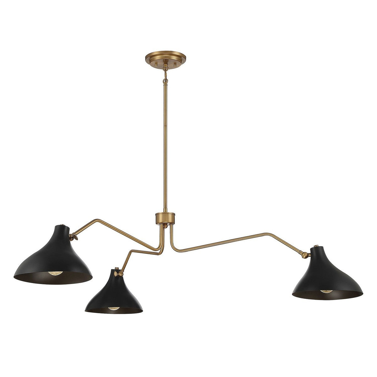 Meridian - M7019MBKNB - Three Light Pendant - Matte Black with Natural Brass