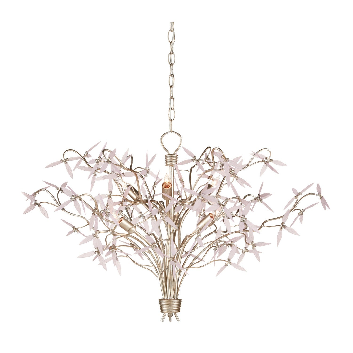 Currey and Company - 9000-0846 - Six Light Chandelier - Gloriana Silver Chandelier - Silver Granello/Pink