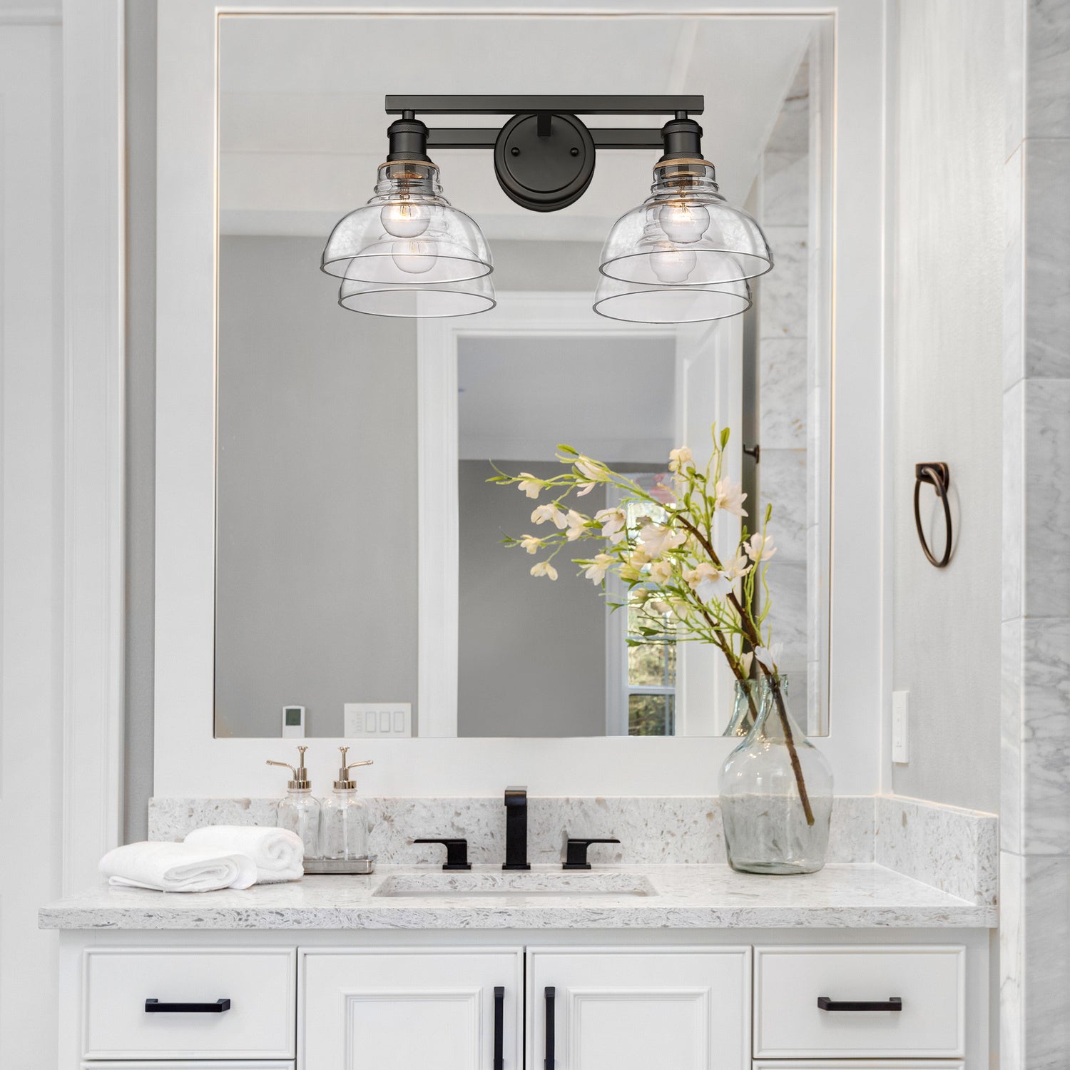 Golden - 0305-BA2 BLK-CLR - Two Light Bath Vanity - Carver - Matte Black