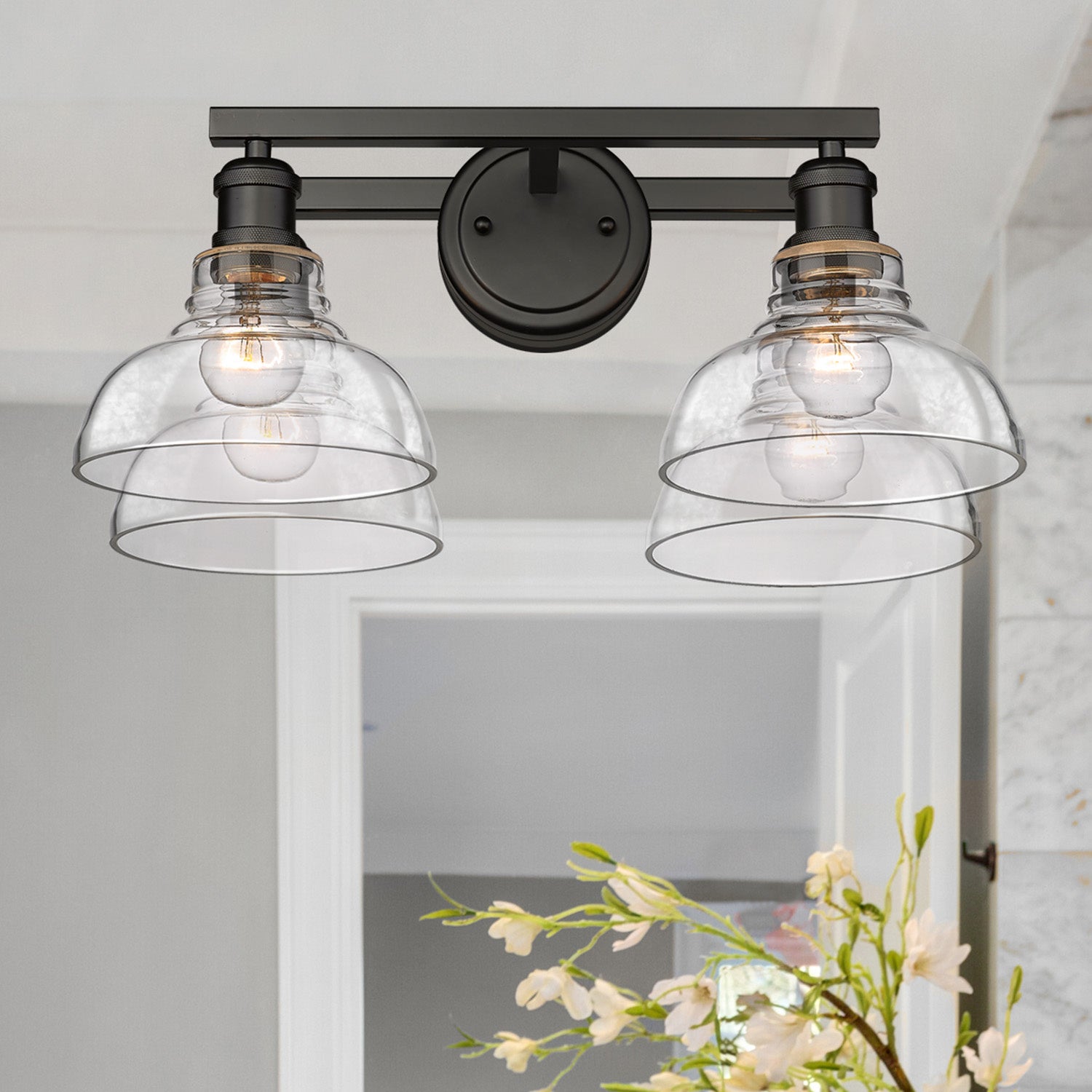 Golden - 0305-BA2 BLK-CLR - Two Light Bath Vanity - Carver - Matte Black