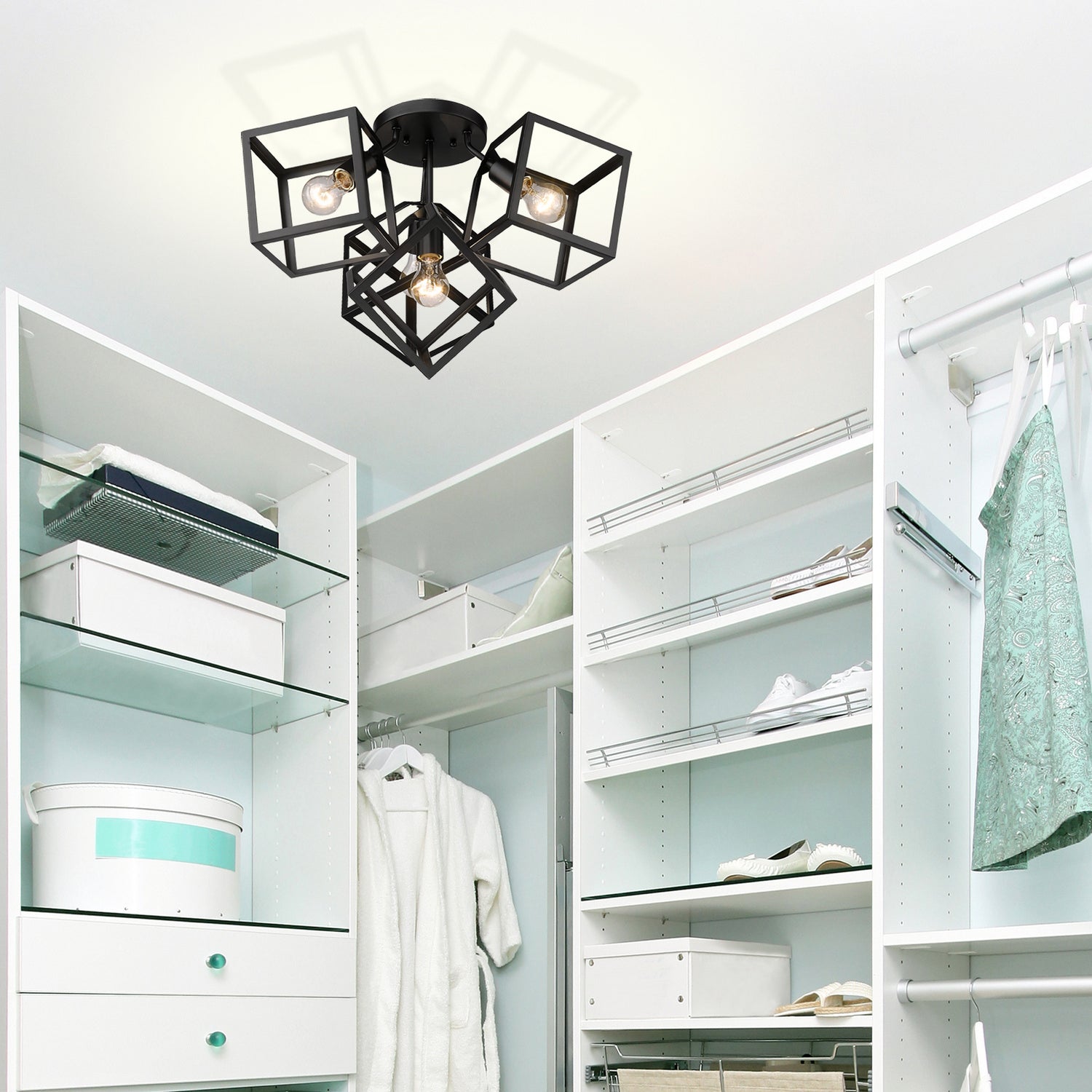 Golden - 2086-4SF BLK - Four Light Semi-Flush Mount - Cassio - Matte Black