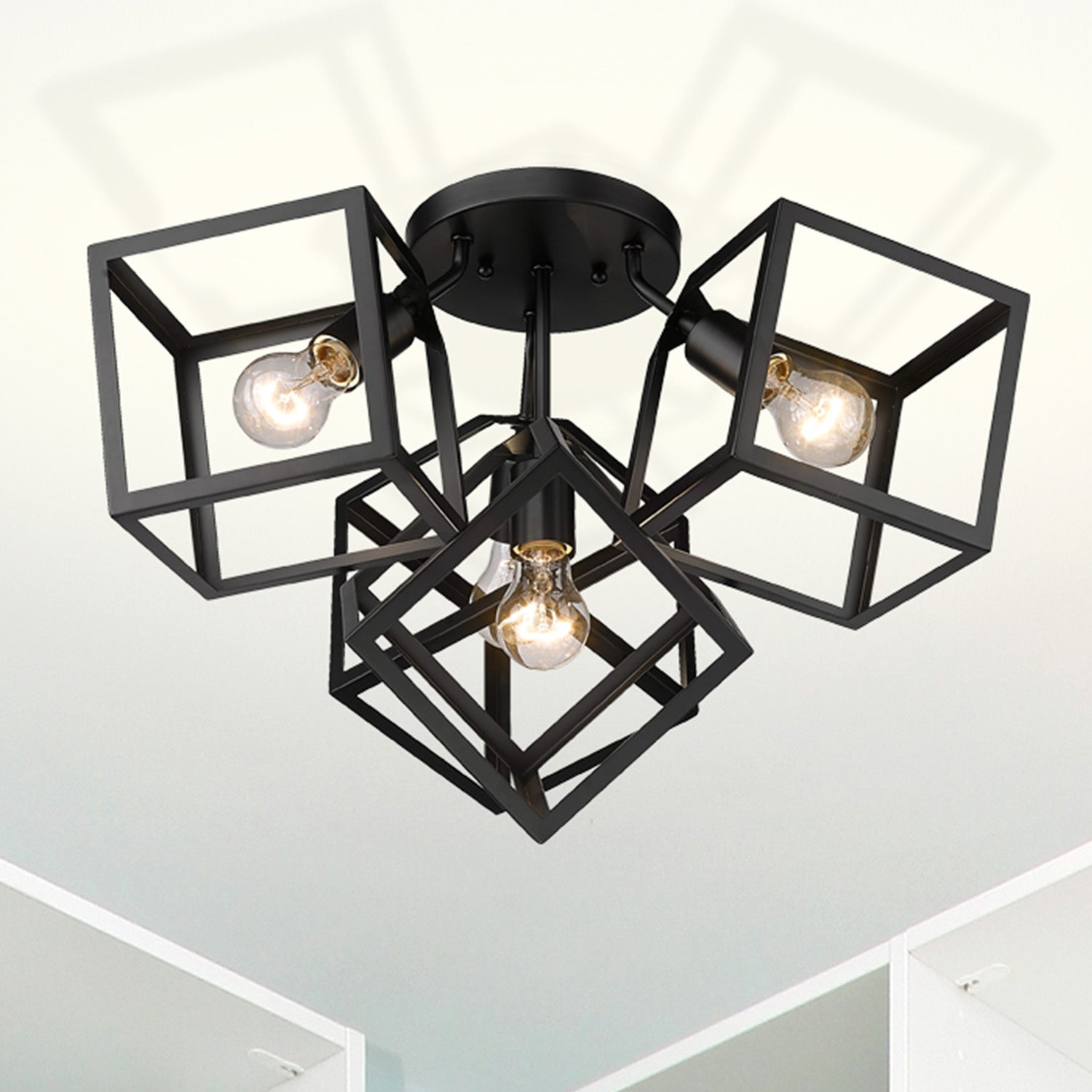 Golden - 2086-4SF BLK - Four Light Semi-Flush Mount - Cassio - Matte Black