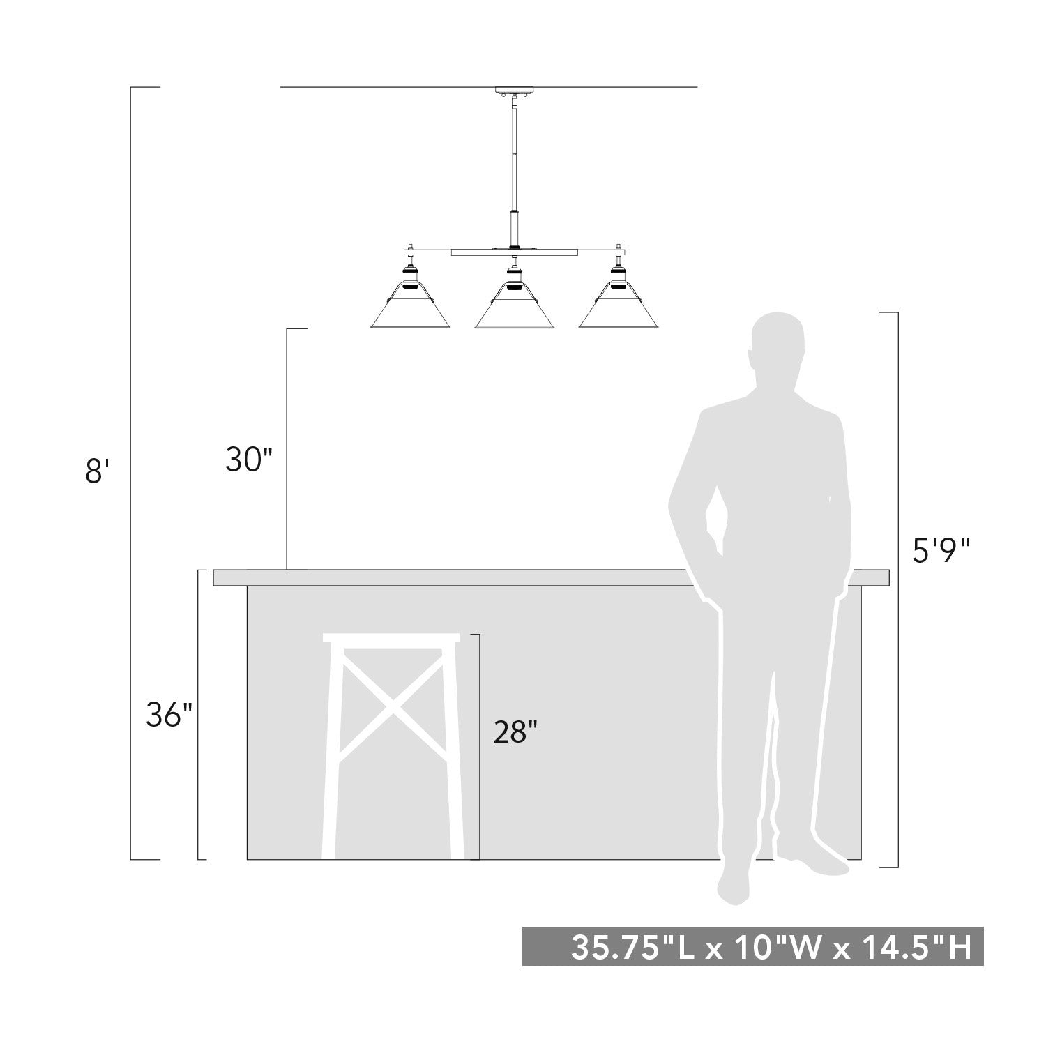 Golden - 3306-LP BLK-CLR - Three Light Linear Pendant - Orwell - Matte Black