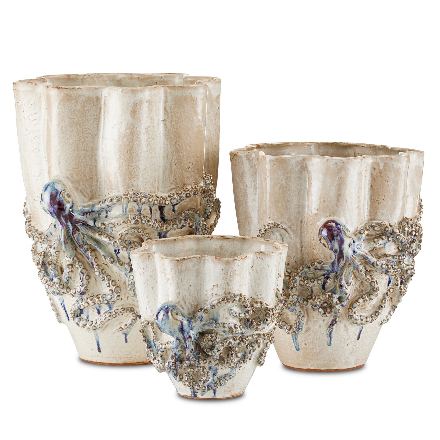 Currey and Company - 1200-0541 - Vase - Octopus Collection - Cream/Reactive Blue