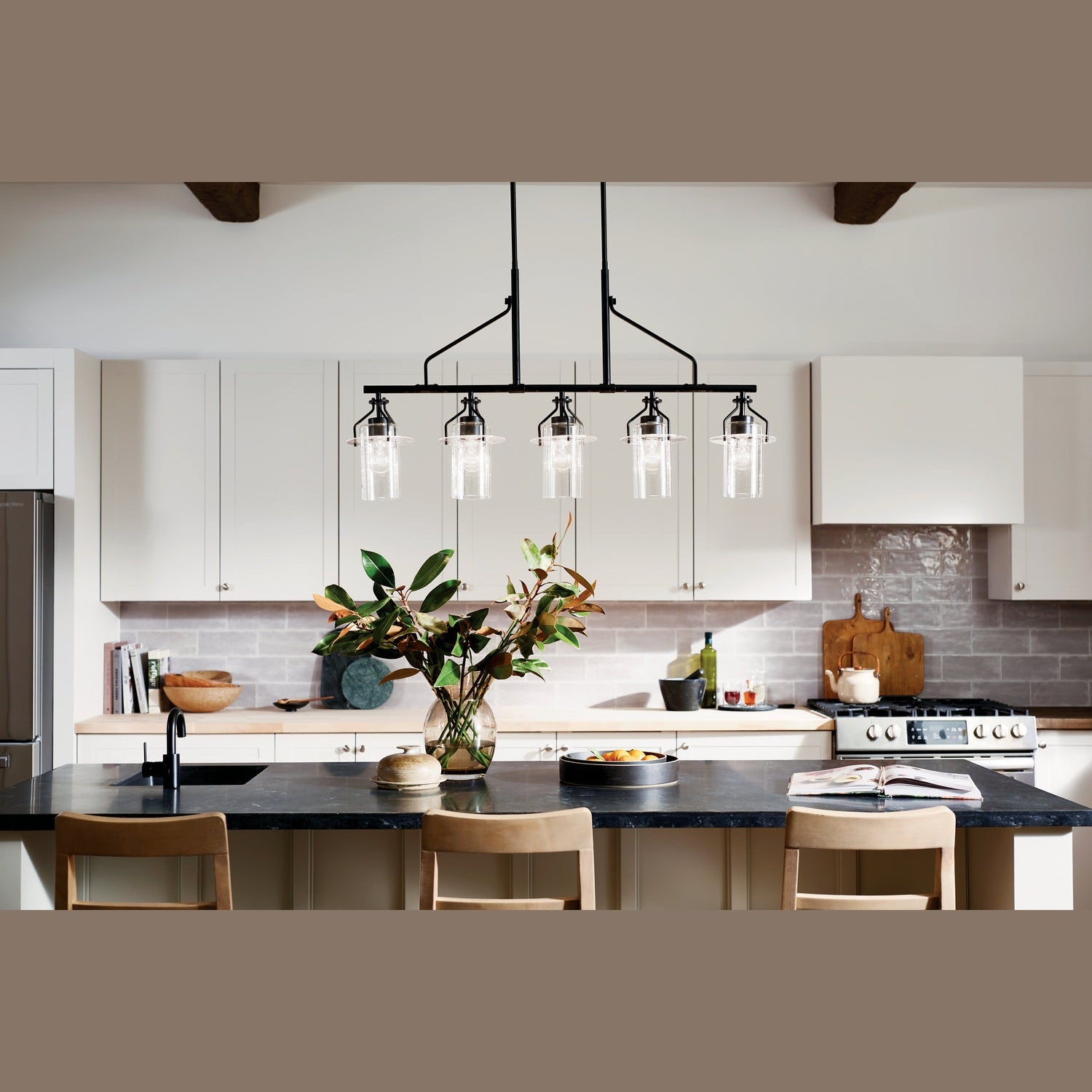 Kichler - 52379BK - Five Light Linear Chandelier - Everett - Black