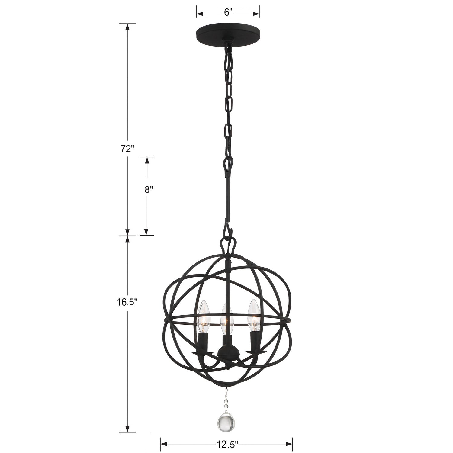 Crystorama - 9225-BK - Three Light Mini Chandelier - Solaris - Black