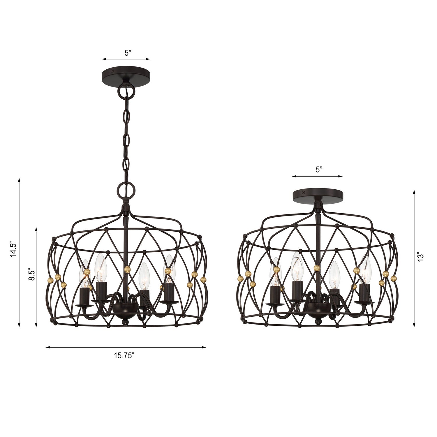 Crystorama - ZUC-A9030-EB-GA_CEILING - Four Light Semi Flush Mount - Zucca - English Bronze + Antique Gold