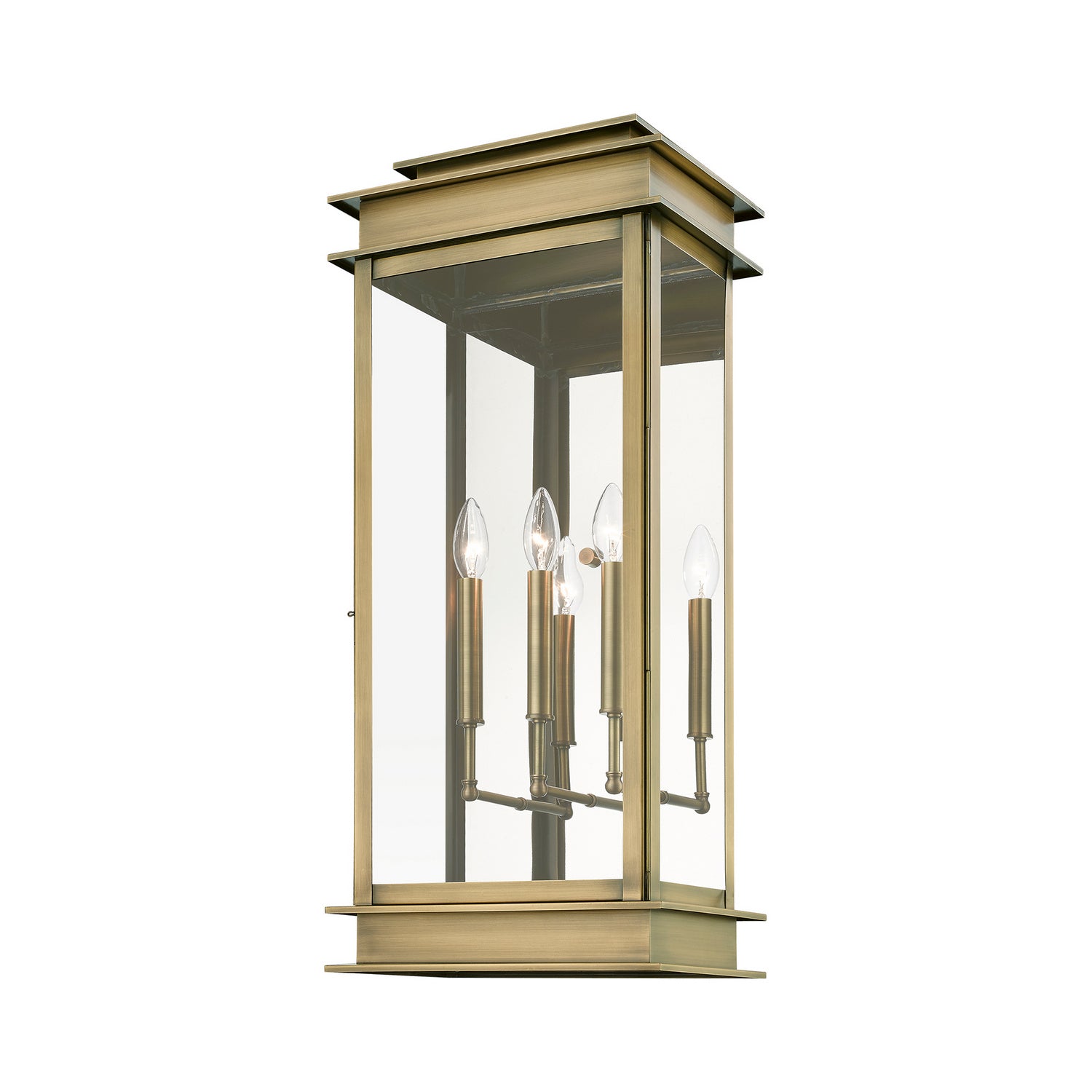 Livex Lighting - 20208-01 - Three Light Outdoor Wall Lantern - Princeton - Antique Brass w/Polished Chrome Stainless Steel Reflector