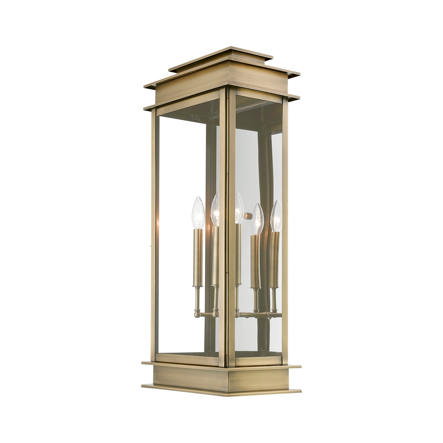 Livex Lighting - 20208-01 - Three Light Outdoor Wall Lantern - Princeton - Antique Brass w/Polished Chrome Stainless Steel Reflector