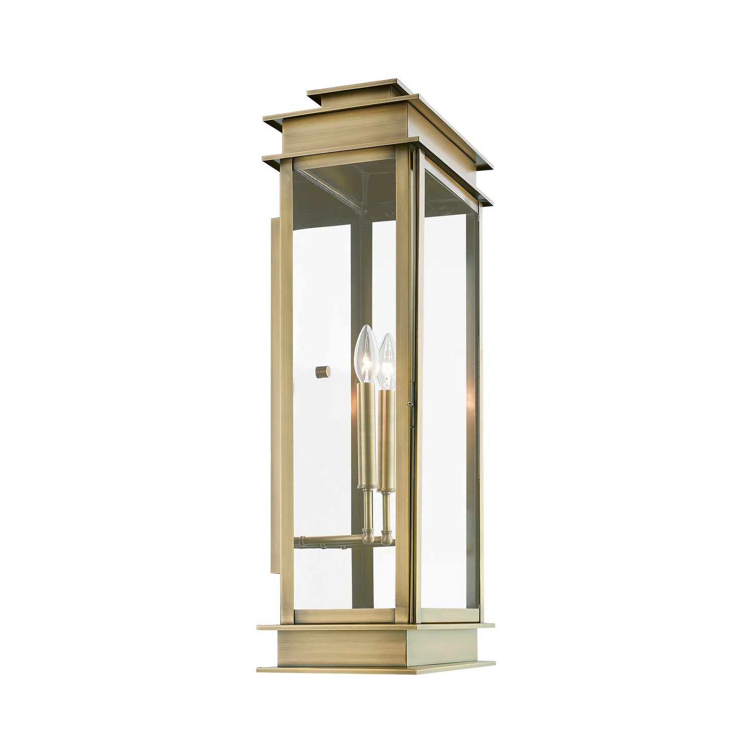 Livex Lighting - 20208-01 - Three Light Outdoor Wall Lantern - Princeton - Antique Brass w/Polished Chrome Stainless Steel Reflector