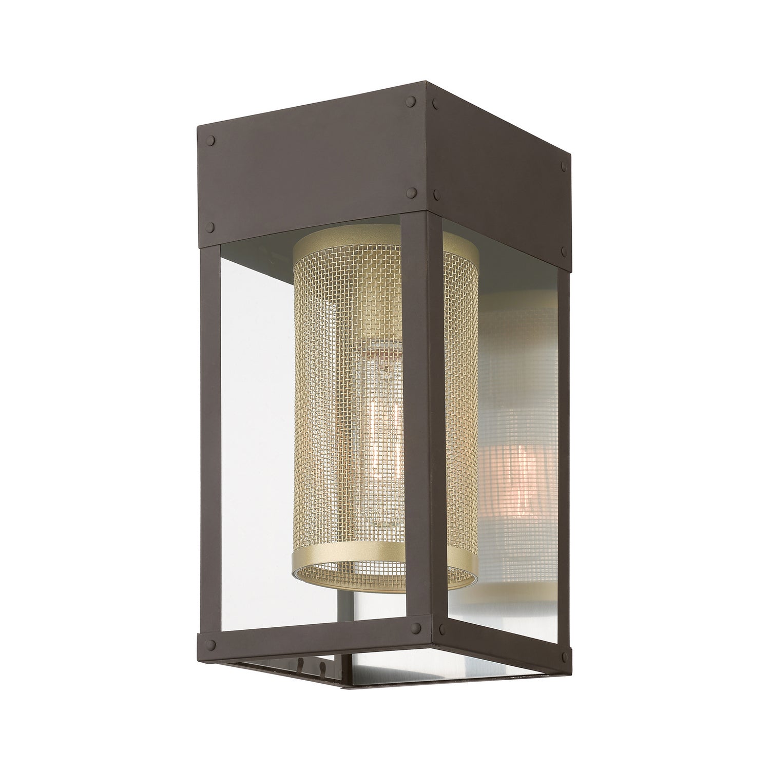 Livex Lighting - 20761-07 - One Light Outdoor Wall Lantern - Franklin - Bronze w/Soft Gold Candle and Brushed Nickel Stainless Steel Reflector