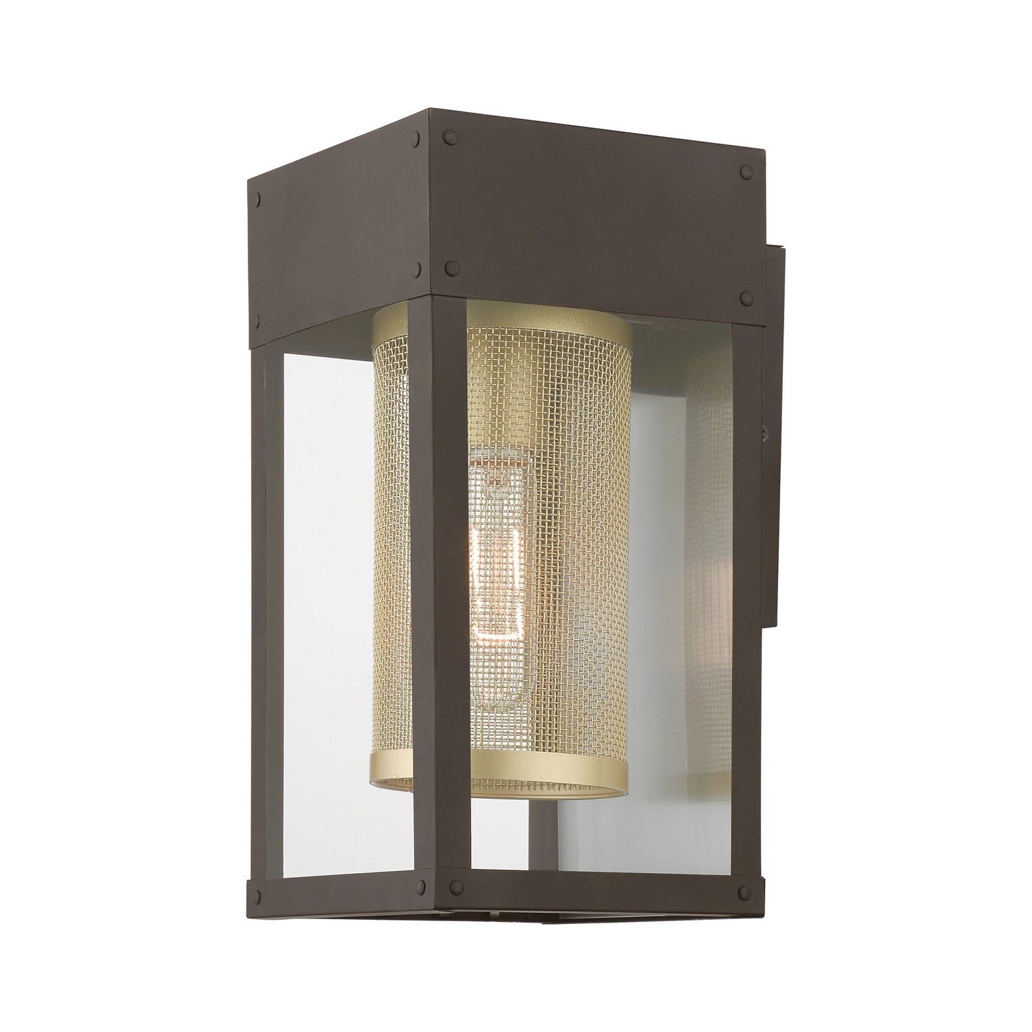 Livex Lighting - 20761-07 - One Light Outdoor Wall Lantern - Franklin - Bronze w/Soft Gold Candle and Brushed Nickel Stainless Steel Reflector