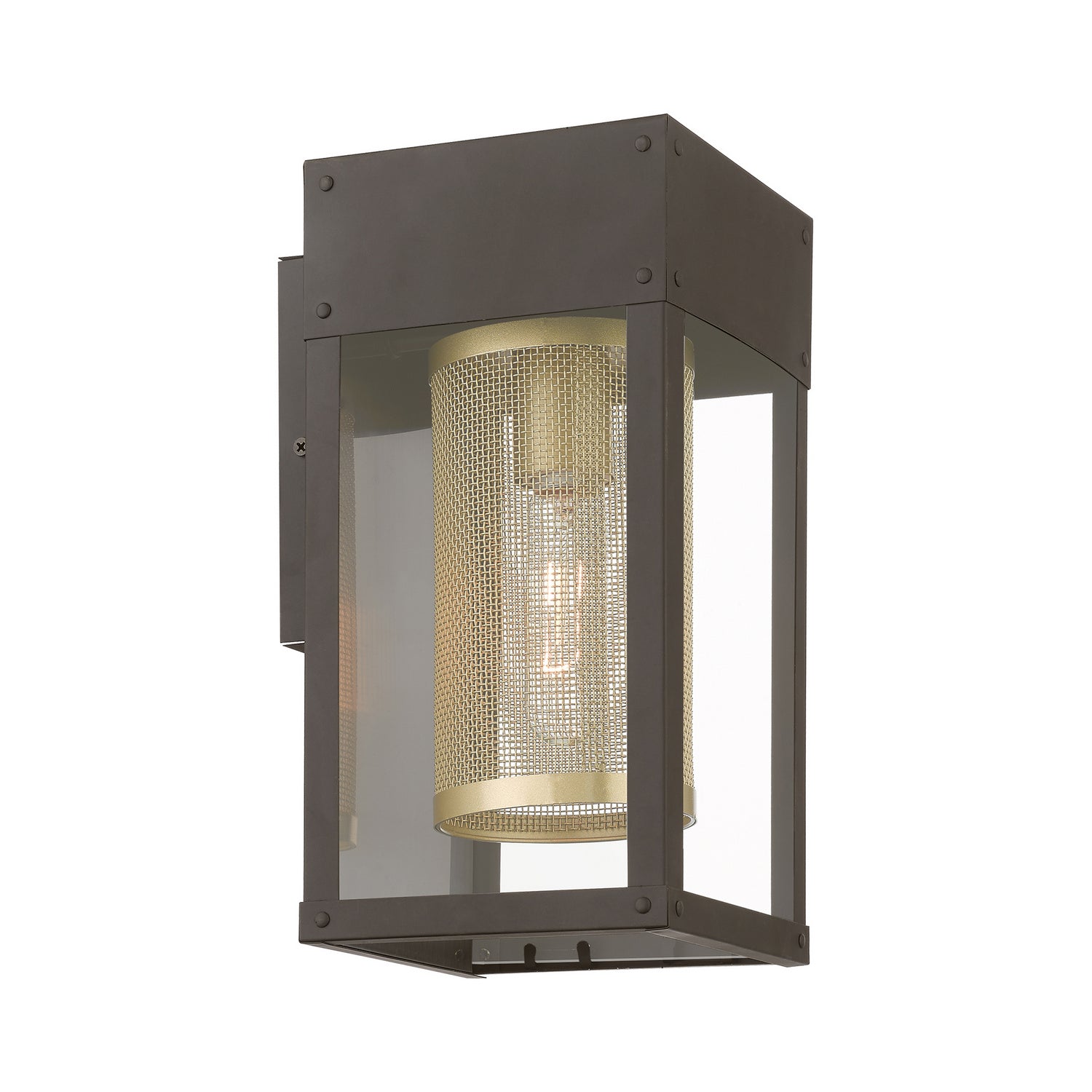 Livex Lighting - 20761-07 - One Light Outdoor Wall Lantern - Franklin - Bronze w/Soft Gold Candle and Brushed Nickel Stainless Steel Reflector