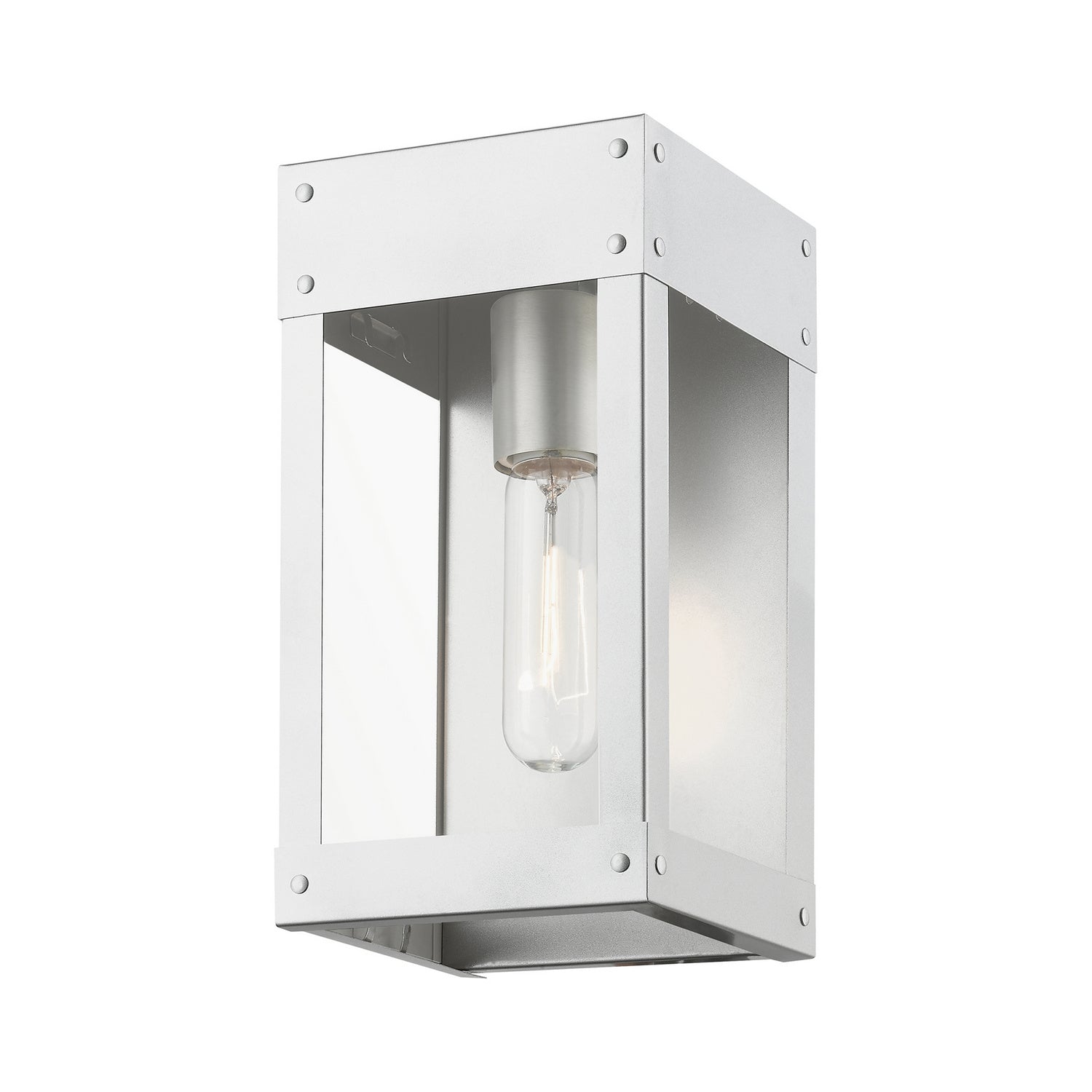 Livex Lighting - 20871-81 - One Light Outdoor Wall Lantern - Barrett - Painted Satin Nickel w/Brushed Nickel Candle