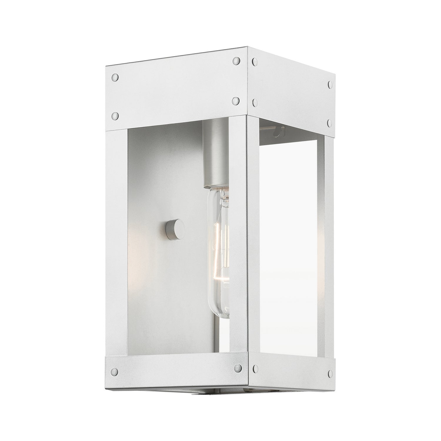 Livex Lighting - 20871-81 - One Light Outdoor Wall Lantern - Barrett - Painted Satin Nickel w/Brushed Nickel Candle